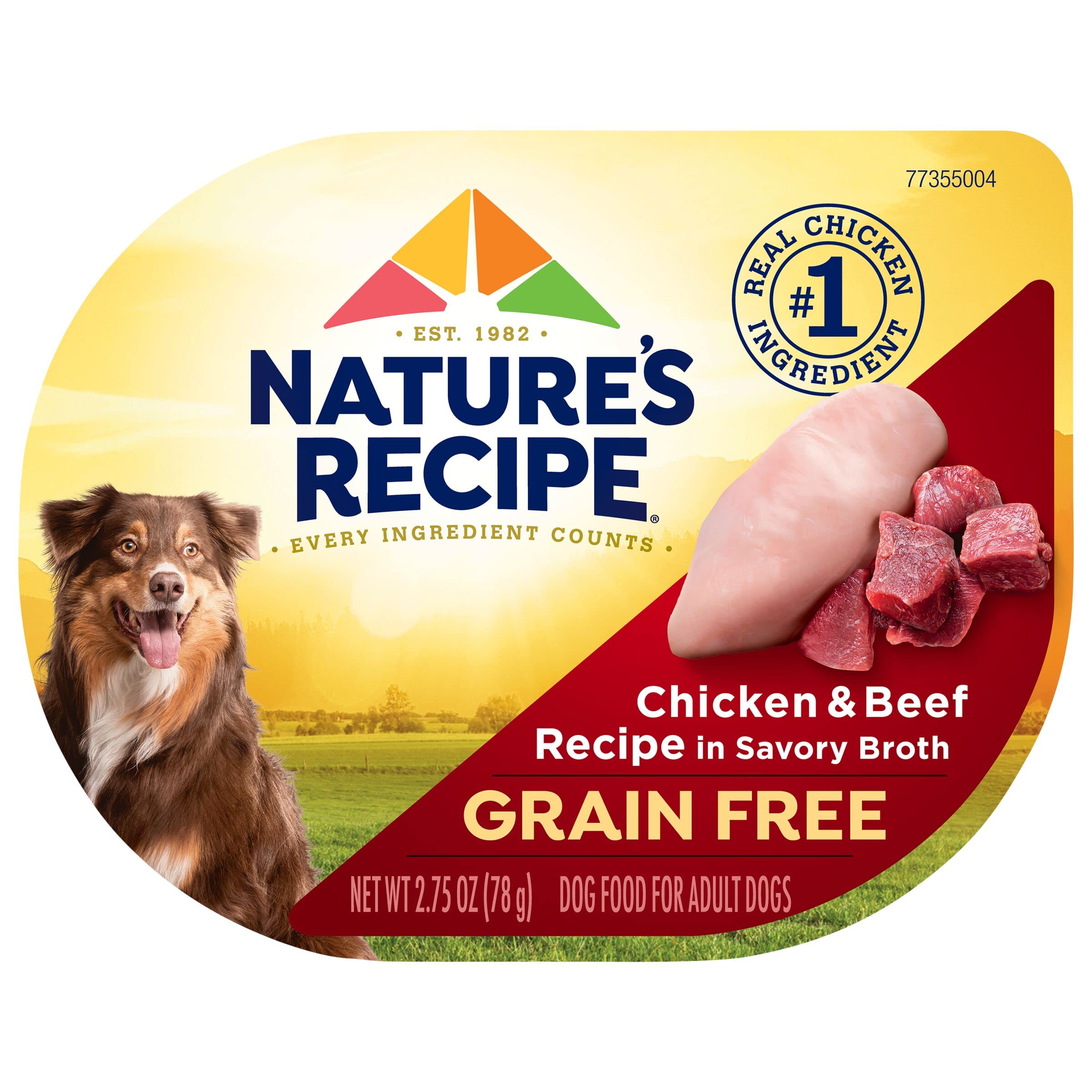 Nature s Recipe Grain Free Chicken & Beef Recipe in Savory Broth Wet Dog Food, 2.75 oz. Cup, 12 Count