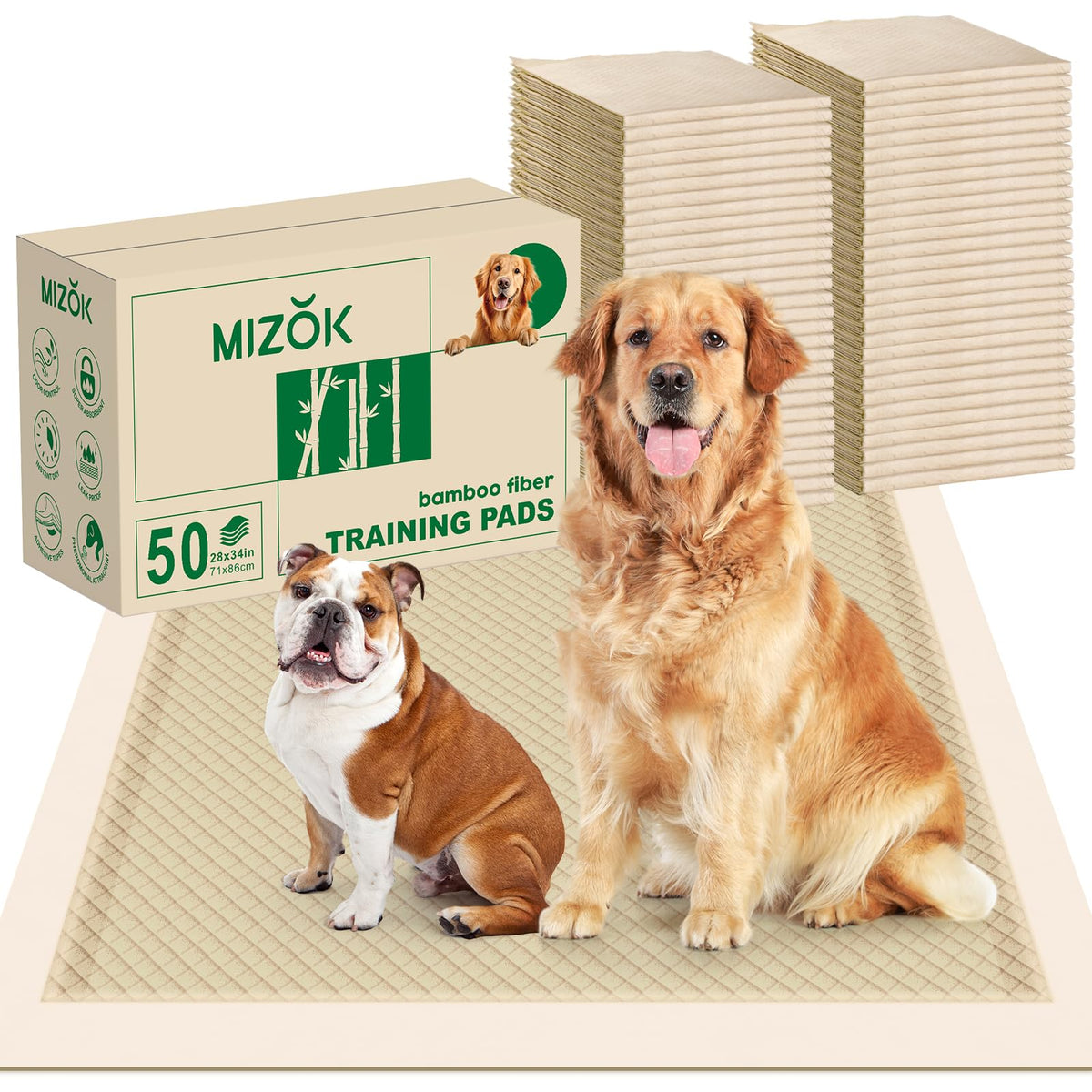Mizok Dog Pee Pads Large 28X34In Bamboo Dog Pads Odor Eliminating Pee Pads For Dogs 8 Cups Super Absorbent 6-Layers Leak-Proof D