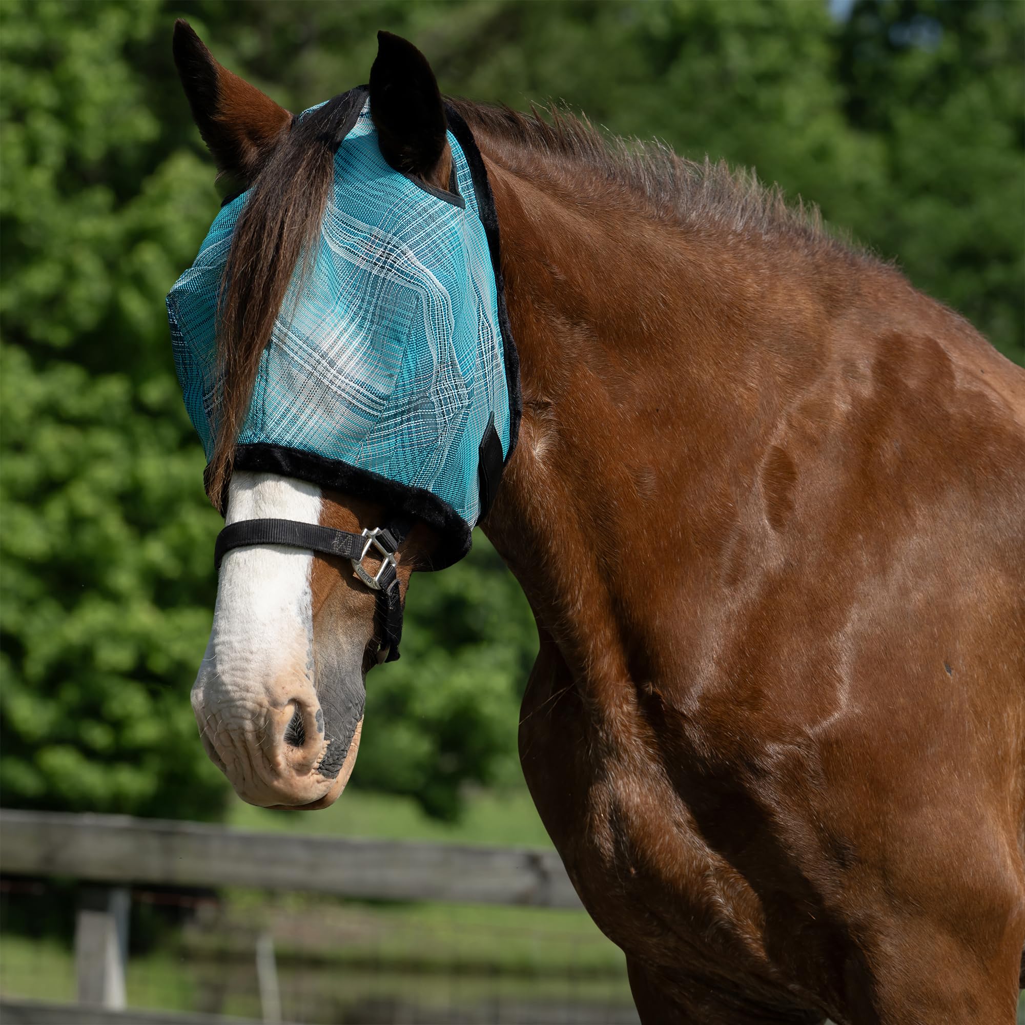 Kensington UV Fly Mask with Fleece Trim - Protective Mask with Dual Ear Opening Size: XXL Color: 2021-Atlantis