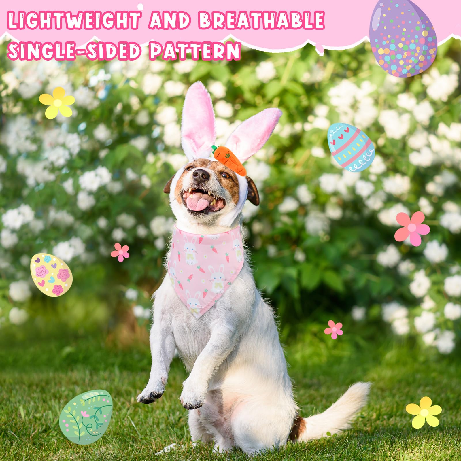 Siltriangle 16 Pack Dog Easter Outfit Including 8 Bunny Ears Headband And 8 Easter Dog Bandana Four Colors Bunny Ears Pet Bandan