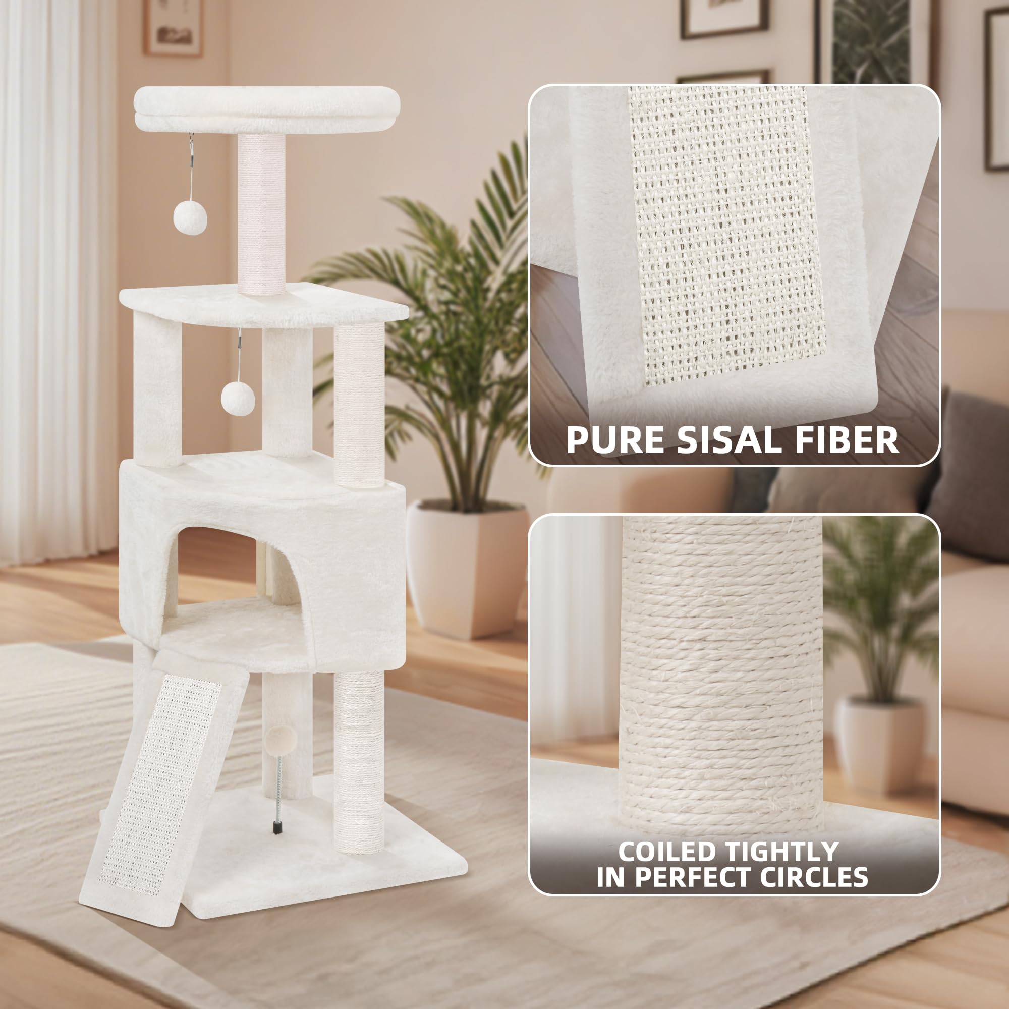 Huitree 45In Cat Tree Tower With Big Condo For Indoor Cats,Cat Tower With Scratching Post,Scratching Board And Cat Toys,Multi-Le