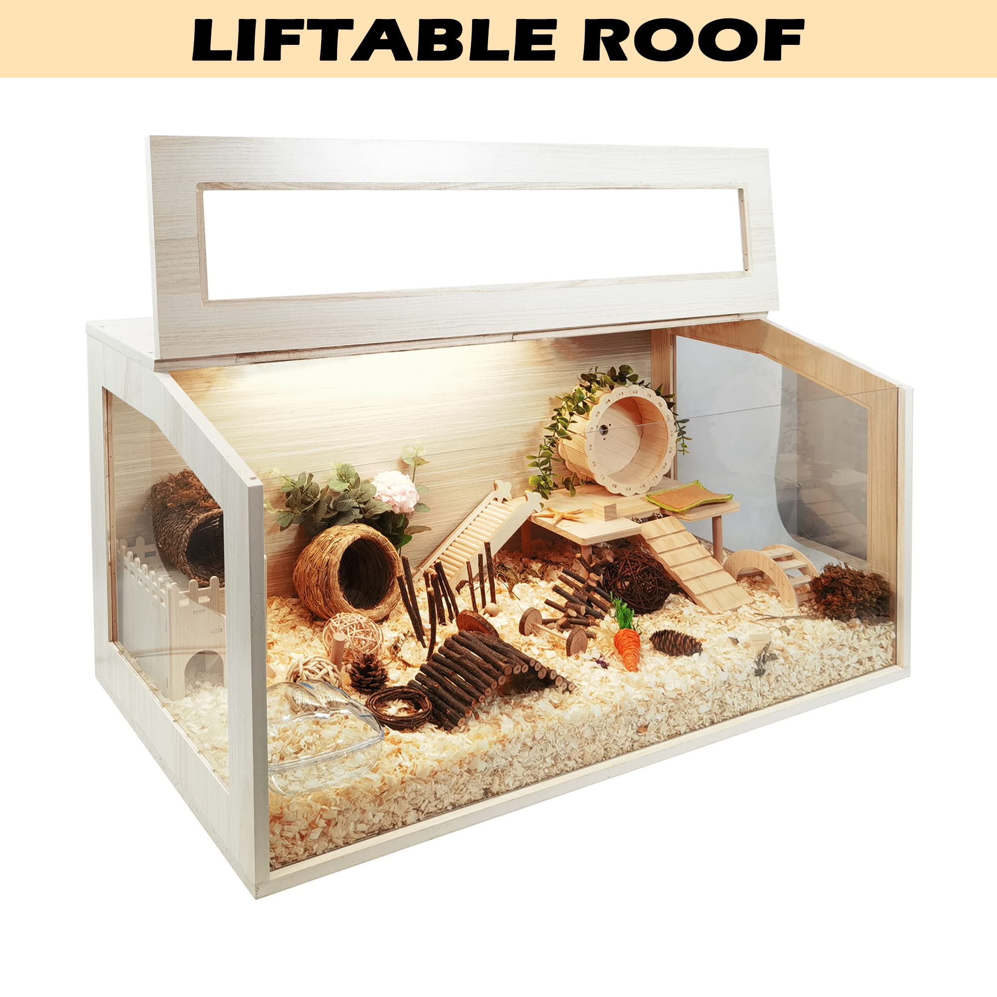 Prolee Hamster Cage Chewproof Wooden 24 Inch Guinea Pig Cages Mice and Rat Habitat Openable Top with Acrylic Sheets Solid Built