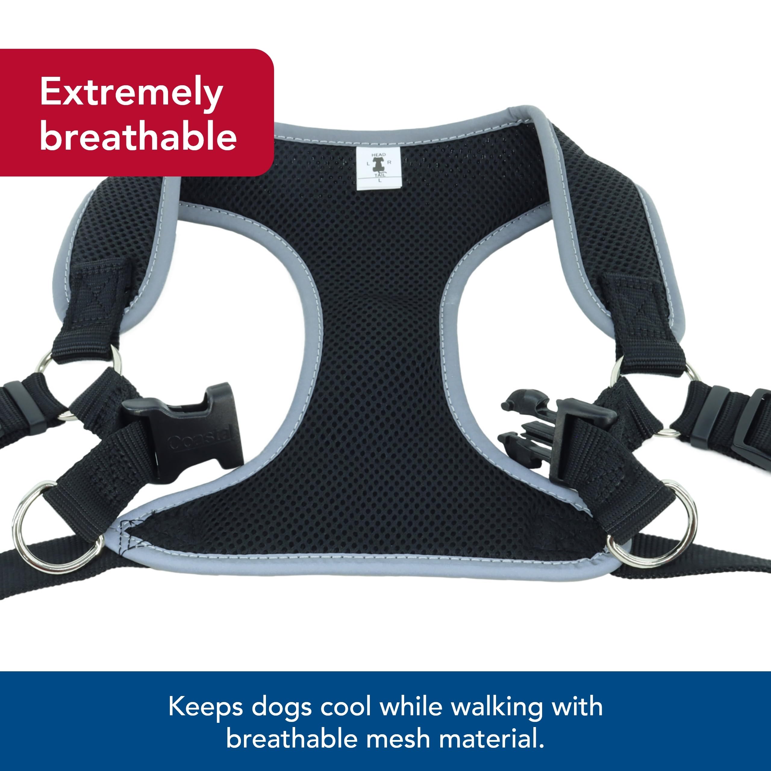 Coastal Pet Comfort Soft Reflective Wrap Adjustable Dog Harness - No-Pull Dog Harness For Small & Large Dogs - Black - 1' X 28'–36'