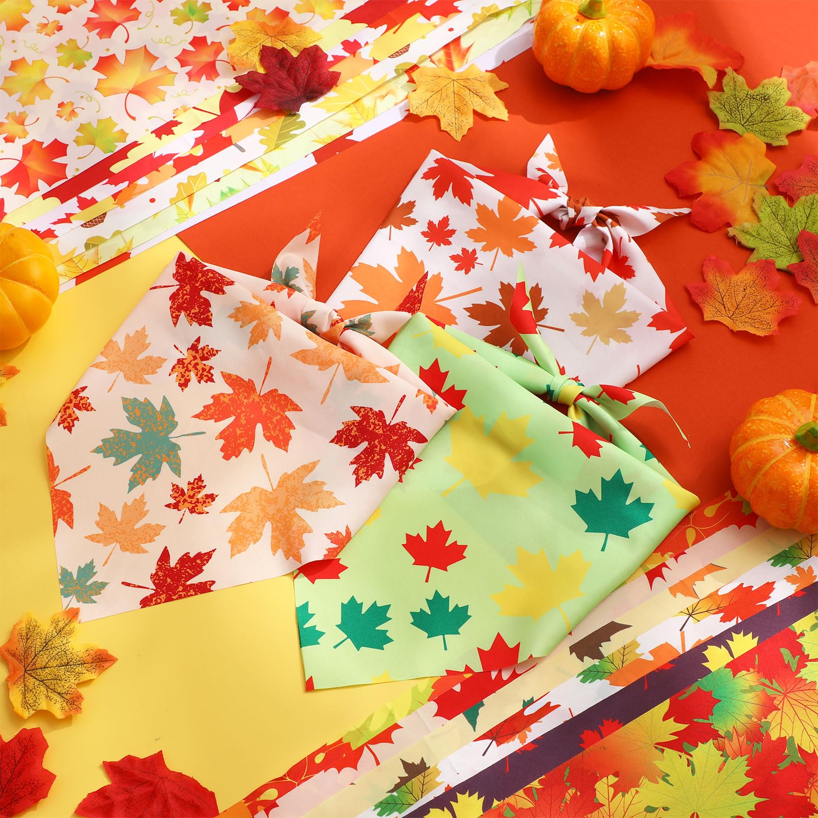 Chunful 100 Pieces Fall Dog Bandanas Bulk Autumn Pet Bandanas with Maple Leaves Patterns Triangle Scarf Bib Kerchief Set for Sma
