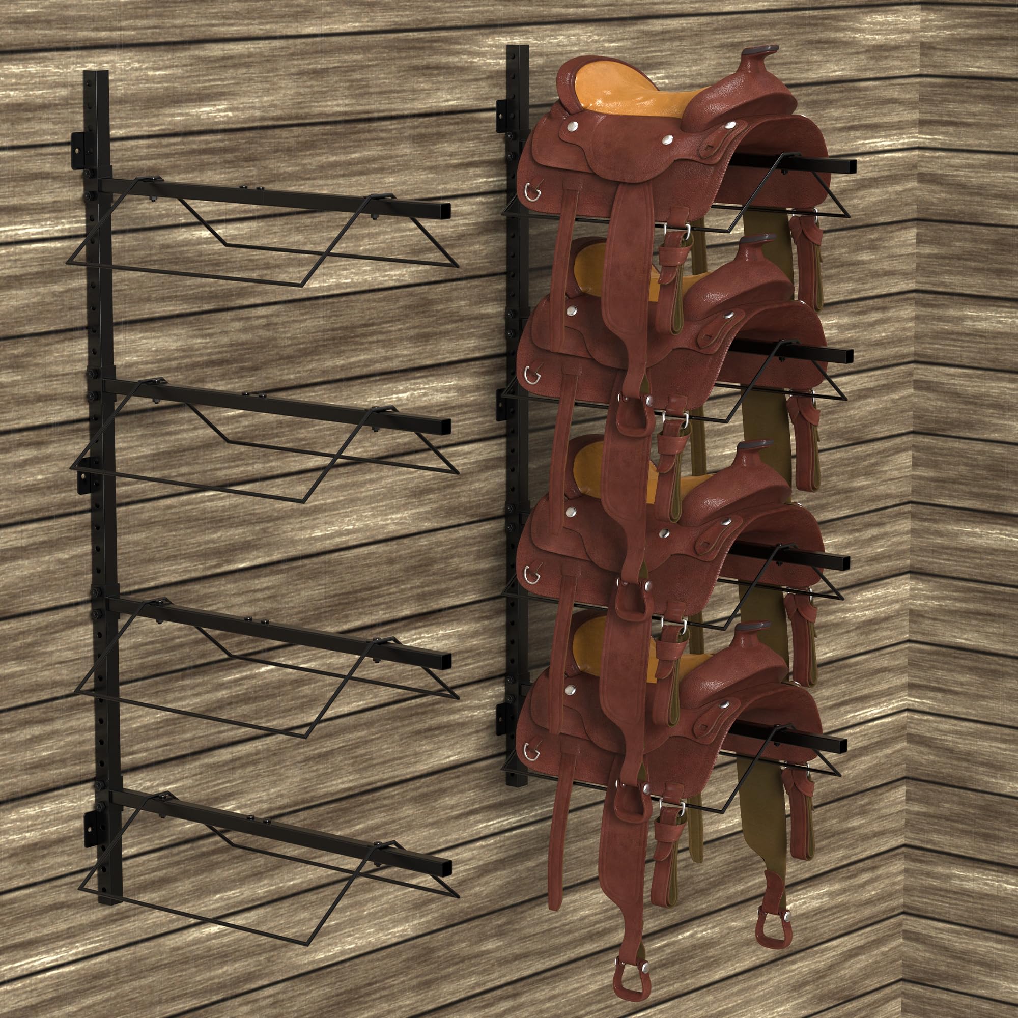 Rtosy 4 Tier Saddle Rack Wall Mount, Horse Saddle Rack For English & Western Saddles, Tack Storage, Pad, Accessories Etc For Hor