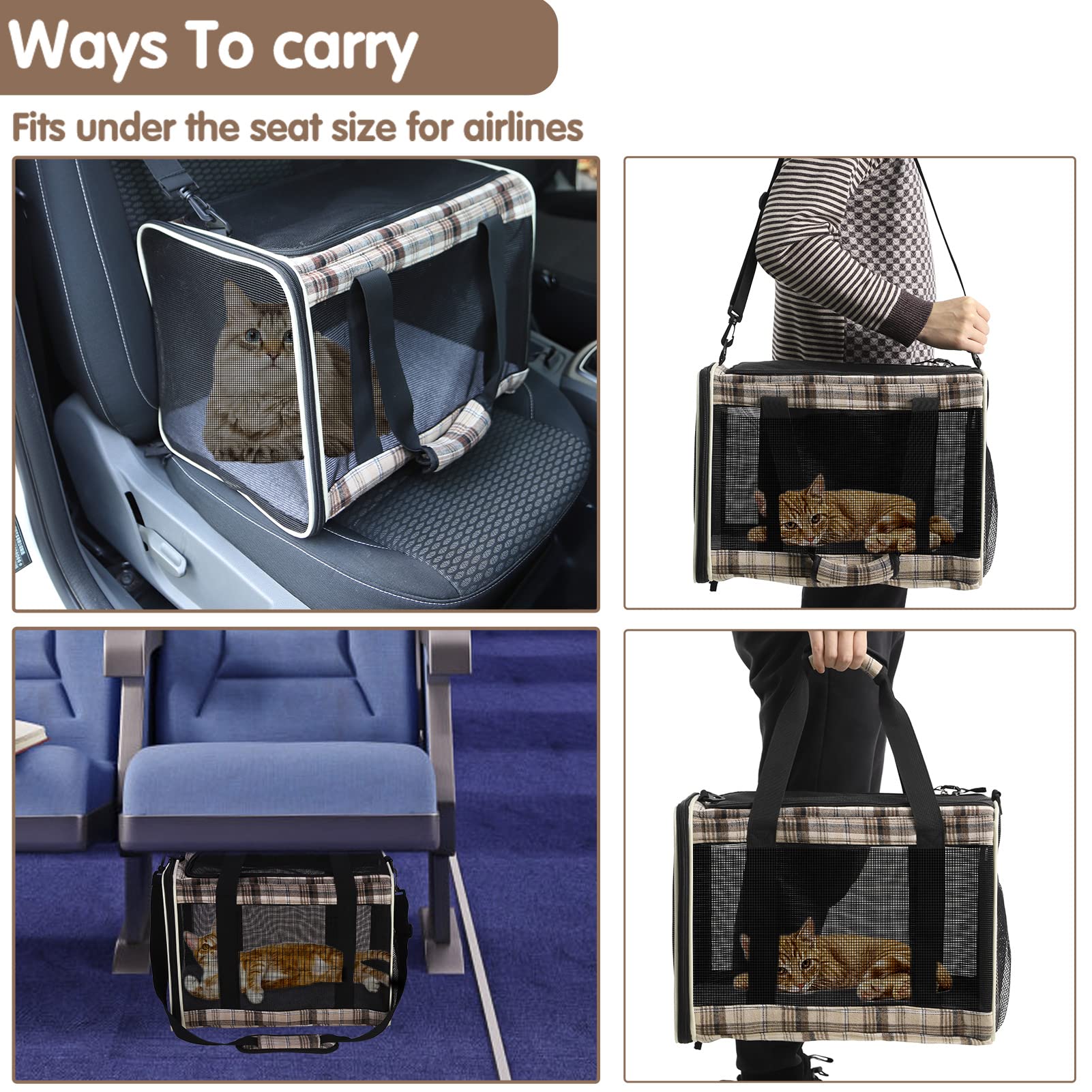 Expawlorer Cat Carrier Large, Soft-Sided Pet Carrier For Cat,Top Load Cat Travel Carriers For Medium Cats Under 25, Airline Appr