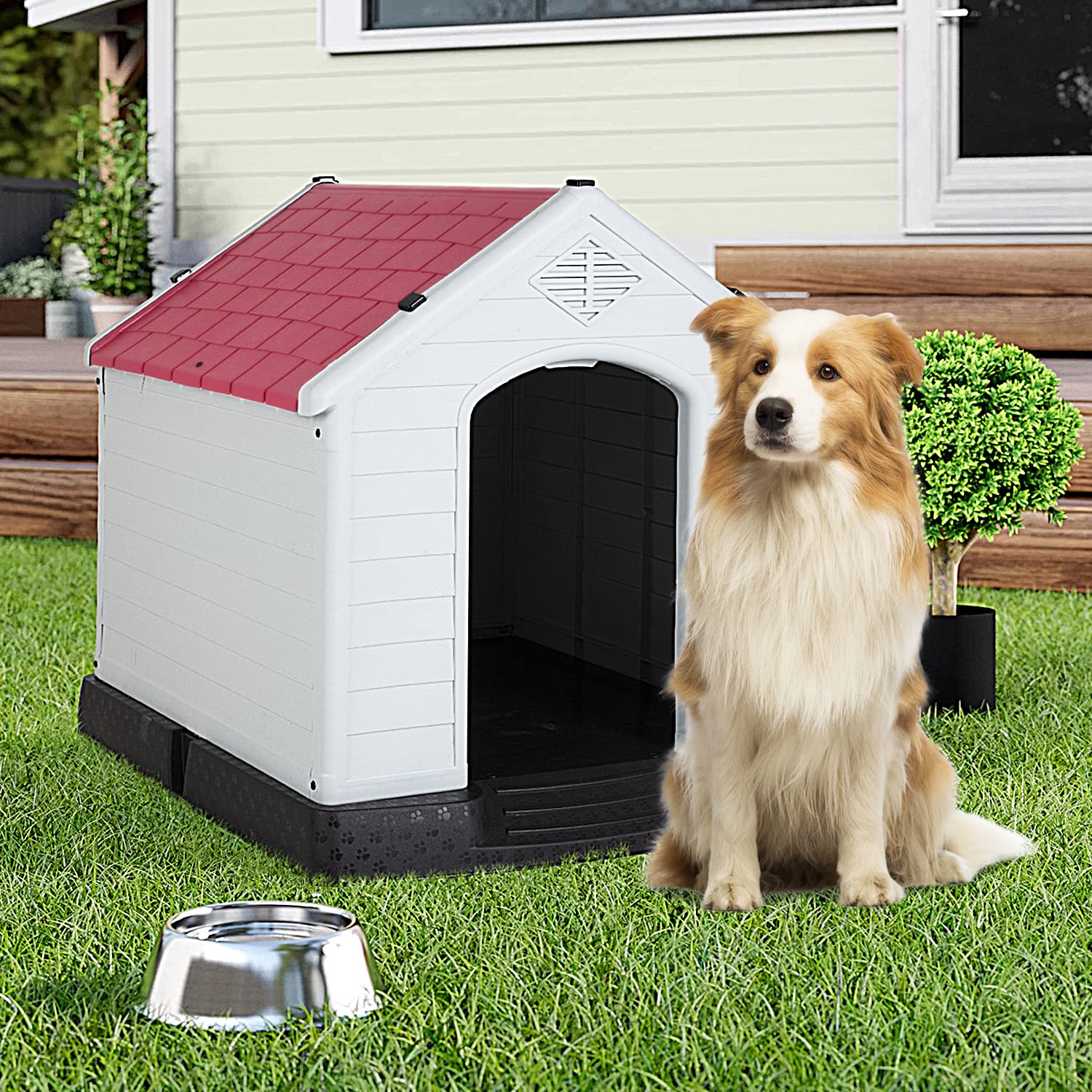 Bestpet 39Inch Large Dog House Insulated Kennel Durable Plastic Dog House For Small Medium Large Dogs Indoor Outdoor Weather & W