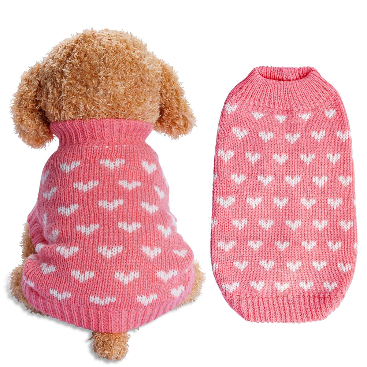 Dxhycc Dog Knitted Sweater Dog Heart Sweater Puppy Sweater Warm Soft Pet Holiday Clothes For Large Cats And Dogs (Pink, L)