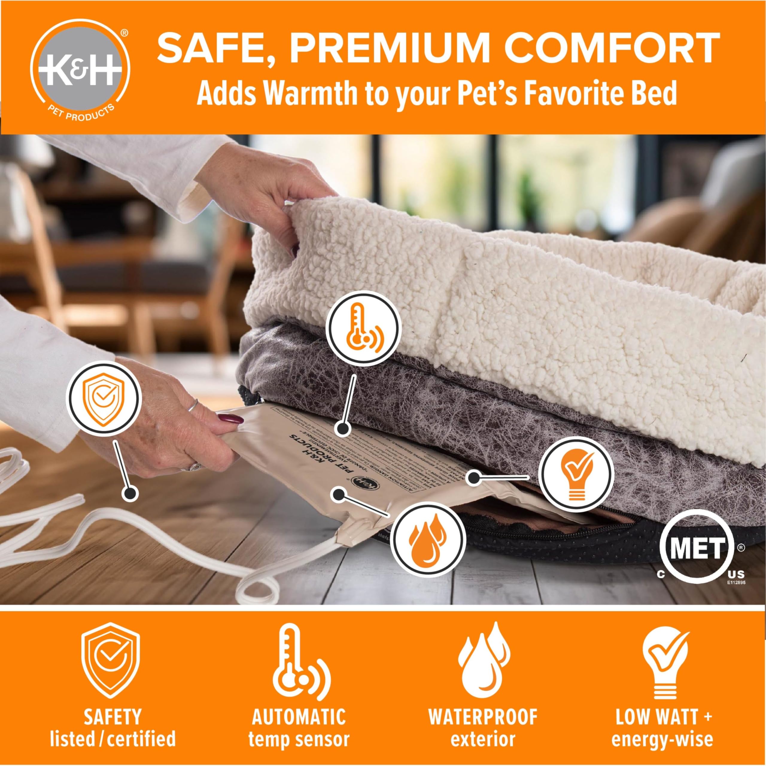 K&H Pet Products Pet Bed Warmer, Turn Any Pet Bed Into a Heated Cat or Dog Bed, Waterproof Indoor Heated Warming Pad Insert, Aut