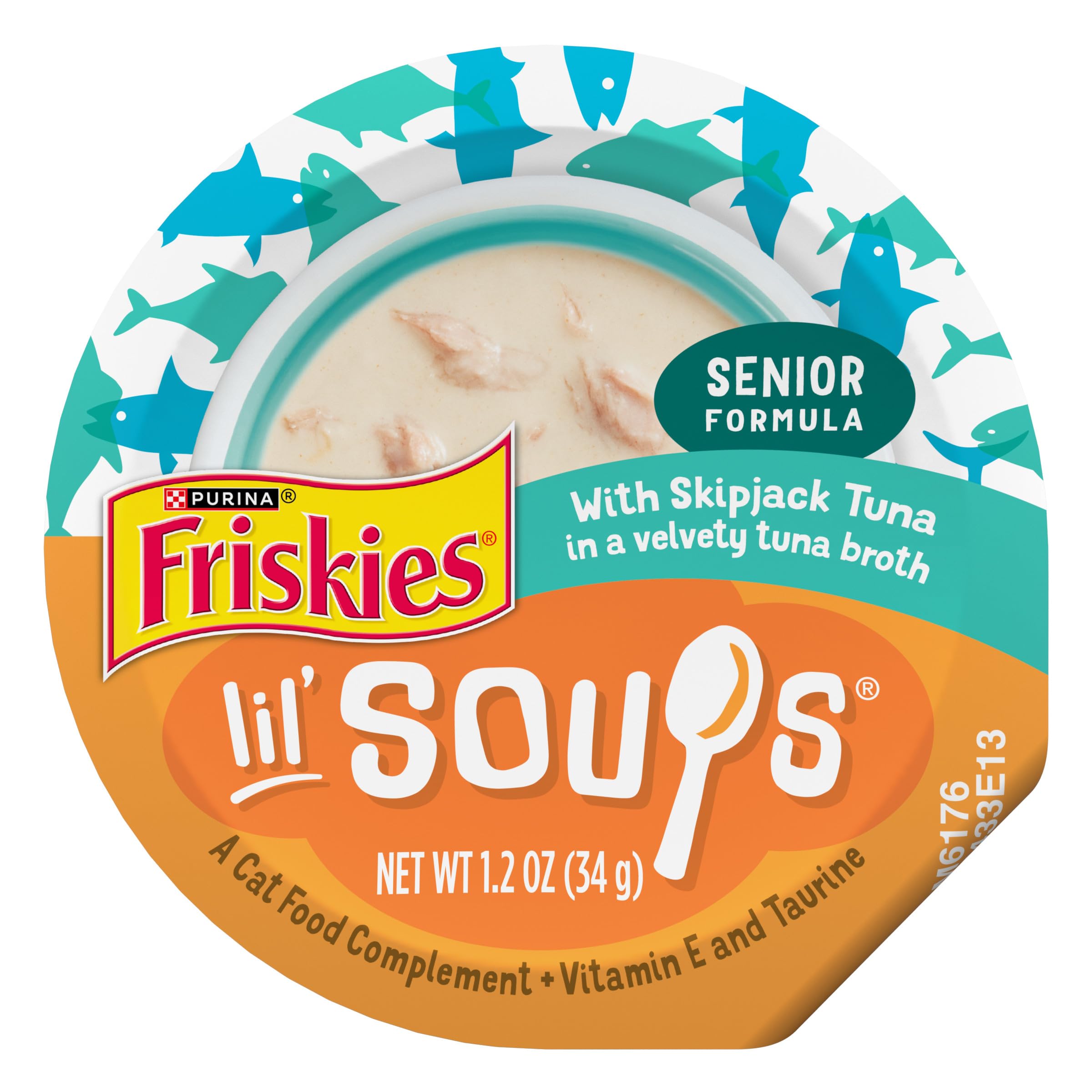 Purina Friskies Natural, Grain Free Senior Broth Wet Cat Food Lickable Cat Treats, Lil Soups Skipjack Tuna - (Pack of 8) 1.2 oz