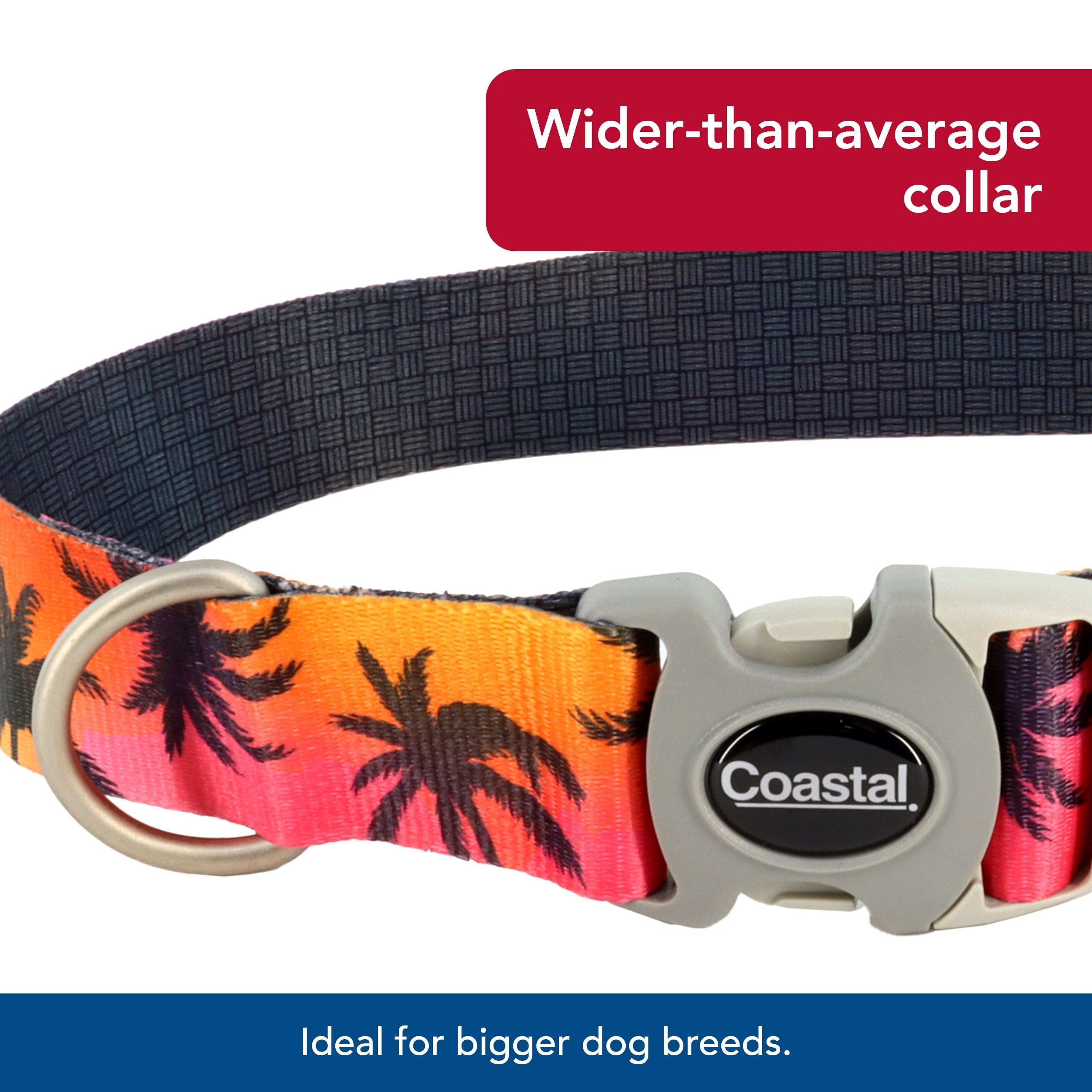 Coastal Pet Sublime Adjustable Dog Collar - Adjustable Plastic Buckle - Vibrant & Colorful Dog Collar With Fade-Resistant Patterns - Sunset Palms With Black Grid, Medium - 1' X 12'-18'