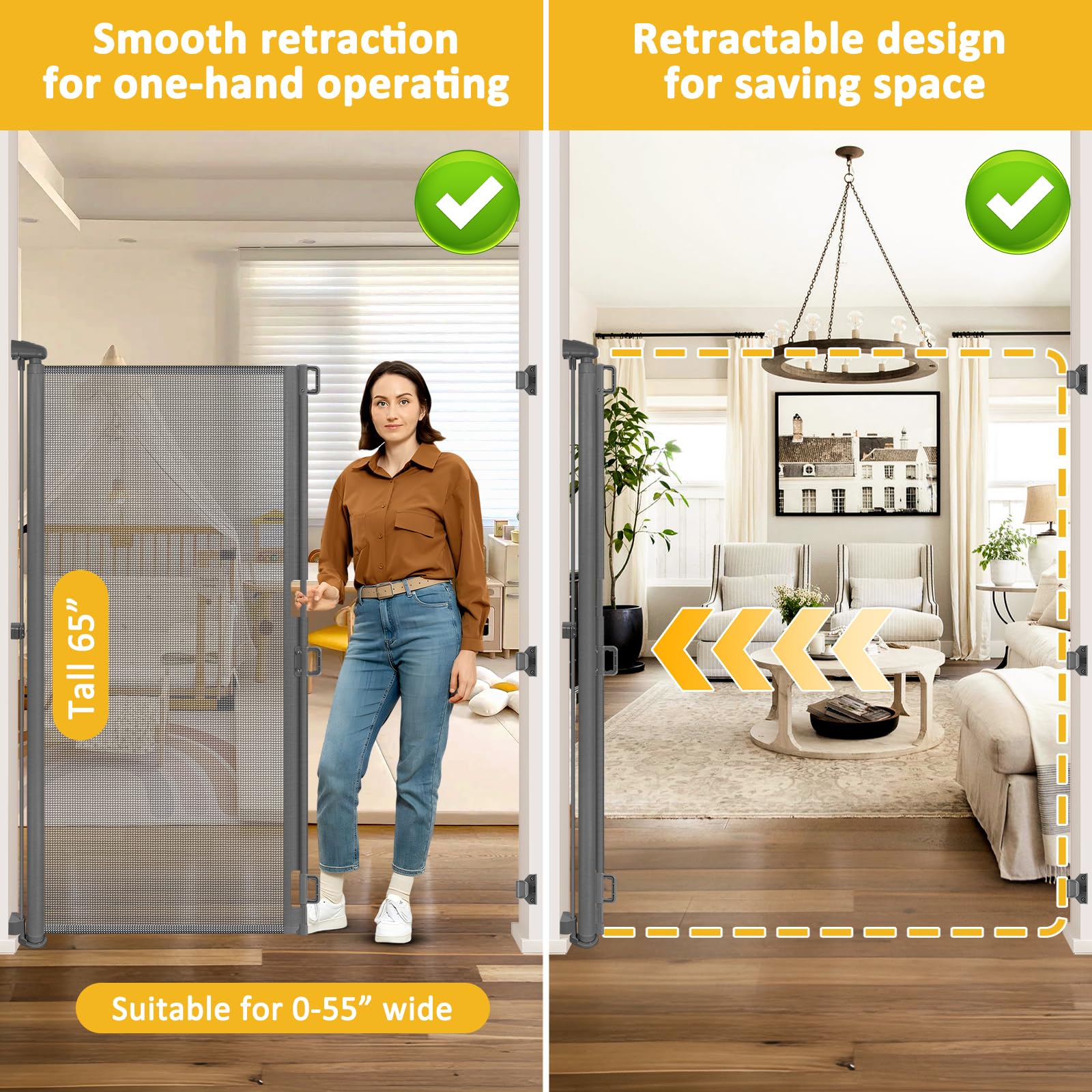 65    Extra Tall Pet Gate Indoor Gate 55    Wide Baby Gate Retractable Dog Gate Outdoor Gates for Decks Retractable Baby Gates f