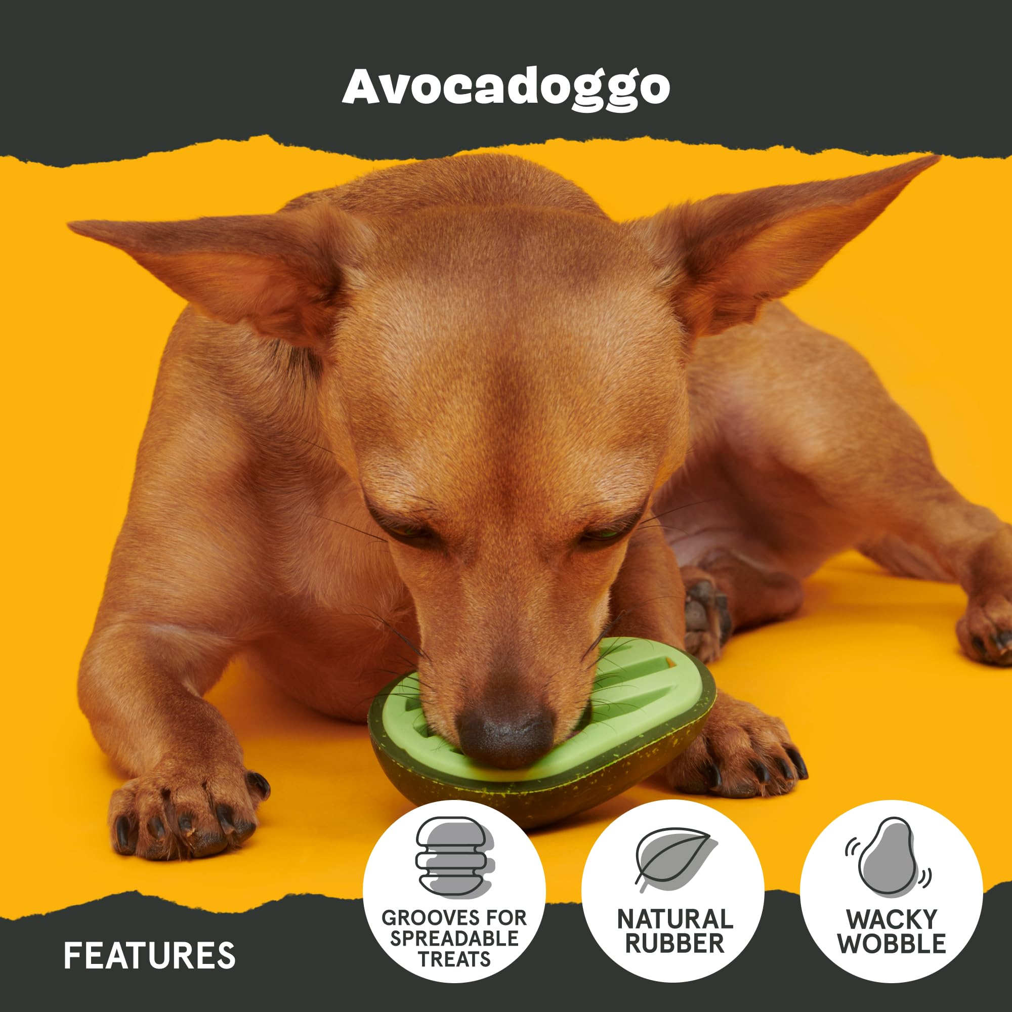 Barkbox Avocadoggo Dog Toy | Natural Rubber, Wobble Shape, Perfect For Peanut Butter & Dishwasher Safe | Dog Toy For Aggressive