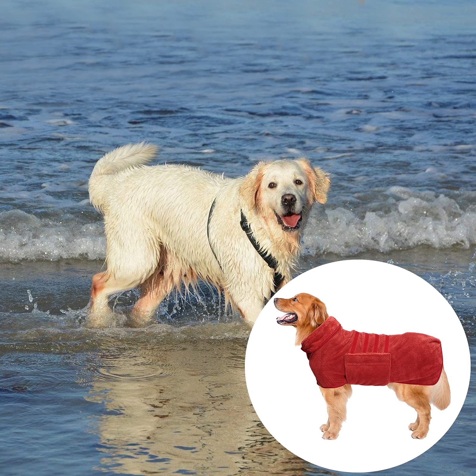 Geyecete Dog Bathrobe Towel Dog Drying Coat-Dry Fast Dog Bag-Pineapple Grid Fast Drying Super Absorbent Pet Dog Cat Bath Robe Towel-Red-Xxl
