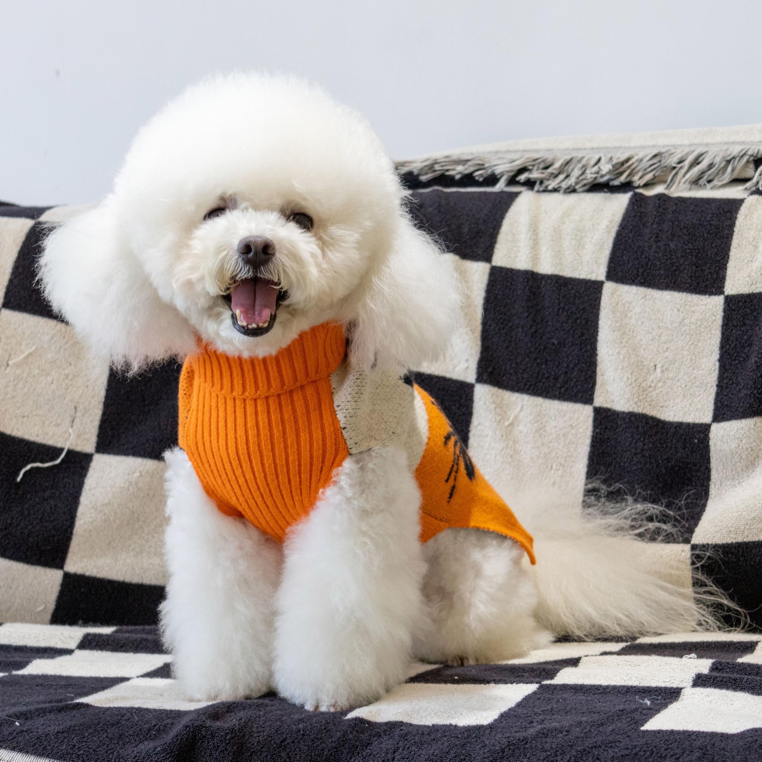 Cutebone Halloween Dog Sweater For Small Medium Dogs Ghost Knit Turtleneck Pet Winter Clothes Cat Apparel With Harness Hole