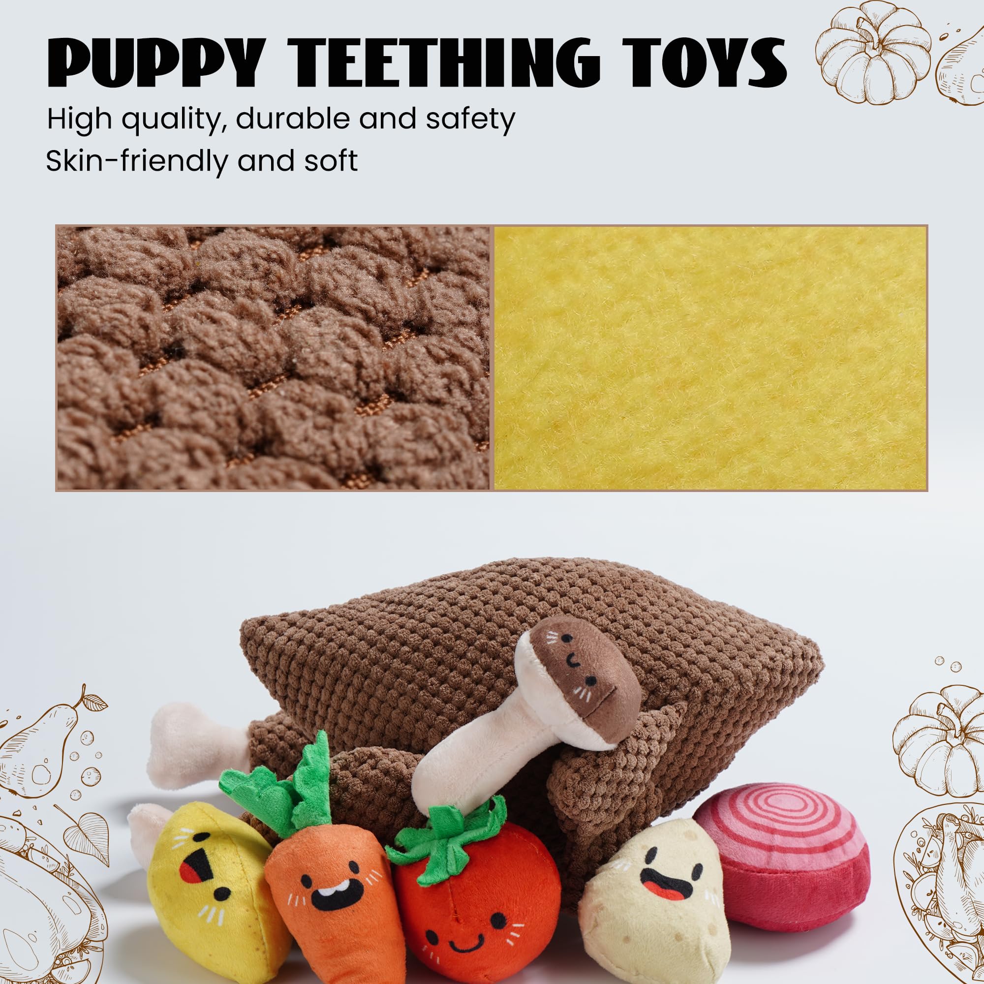 Nocciola 7-in-1 Thanksgiving Turkey Dog Toys, Squeaky Plush, Interactive Chew Toys for All Dog Sizes, Brown, Model DT-DFM-TFM-HJ