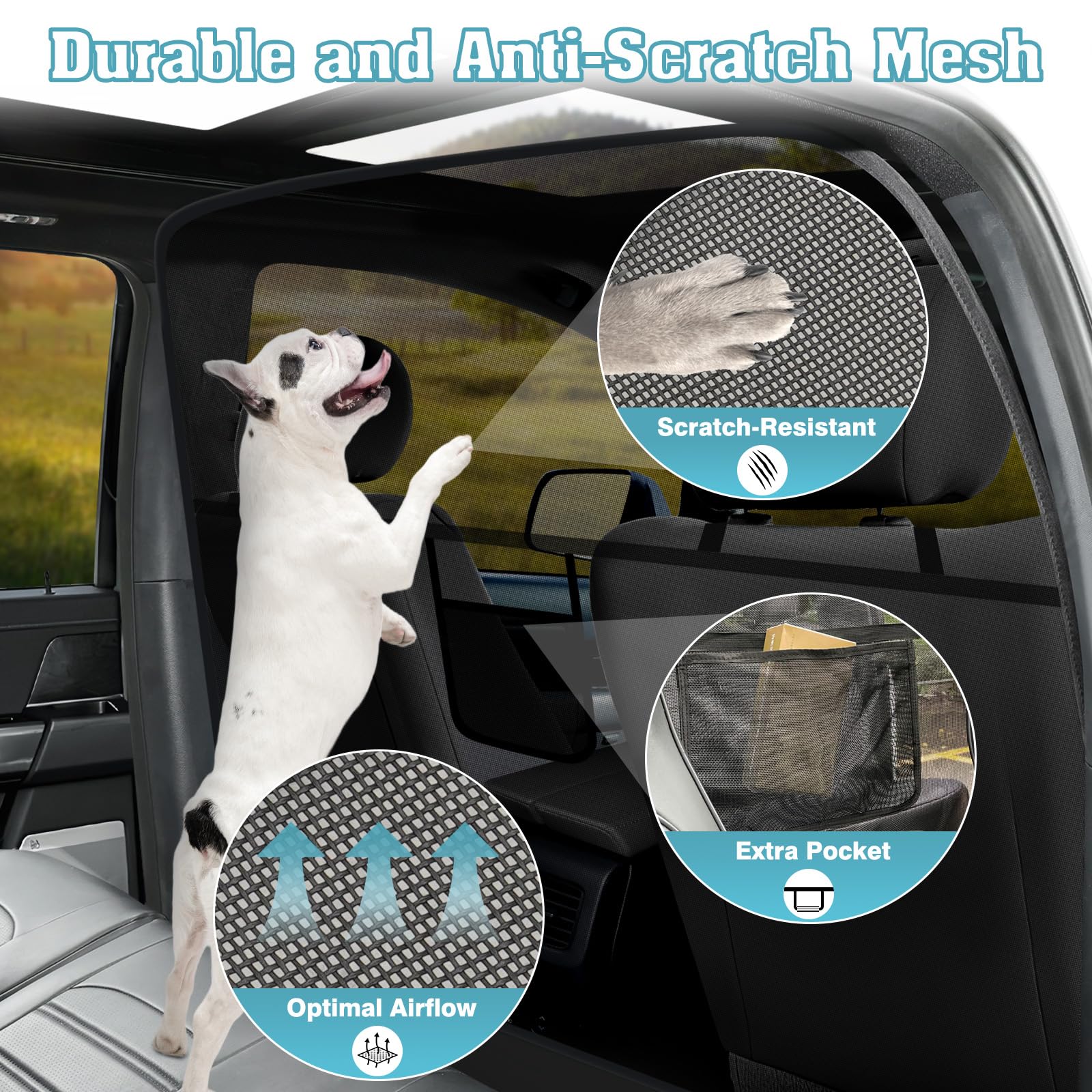 Mixsuper Dog Car Barrier, 51.2'' Wide, Compact Crossover And Sedan, One-Piece Escape-Proof Back Seat Mesh Dog Car Net Barrier Bl