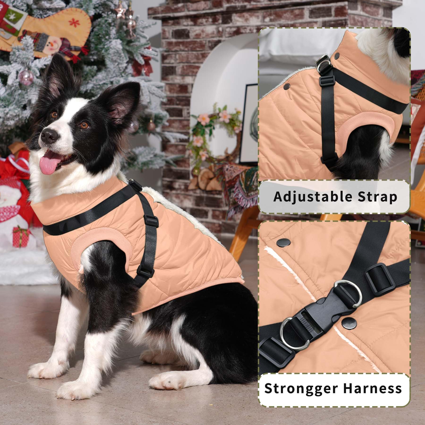 Joydaog Dog Jacket With Harness,Fleece Lined Warm Puppy Coat For Winter,Soft Windproof Medium Dog Vest,Lightorange Xl