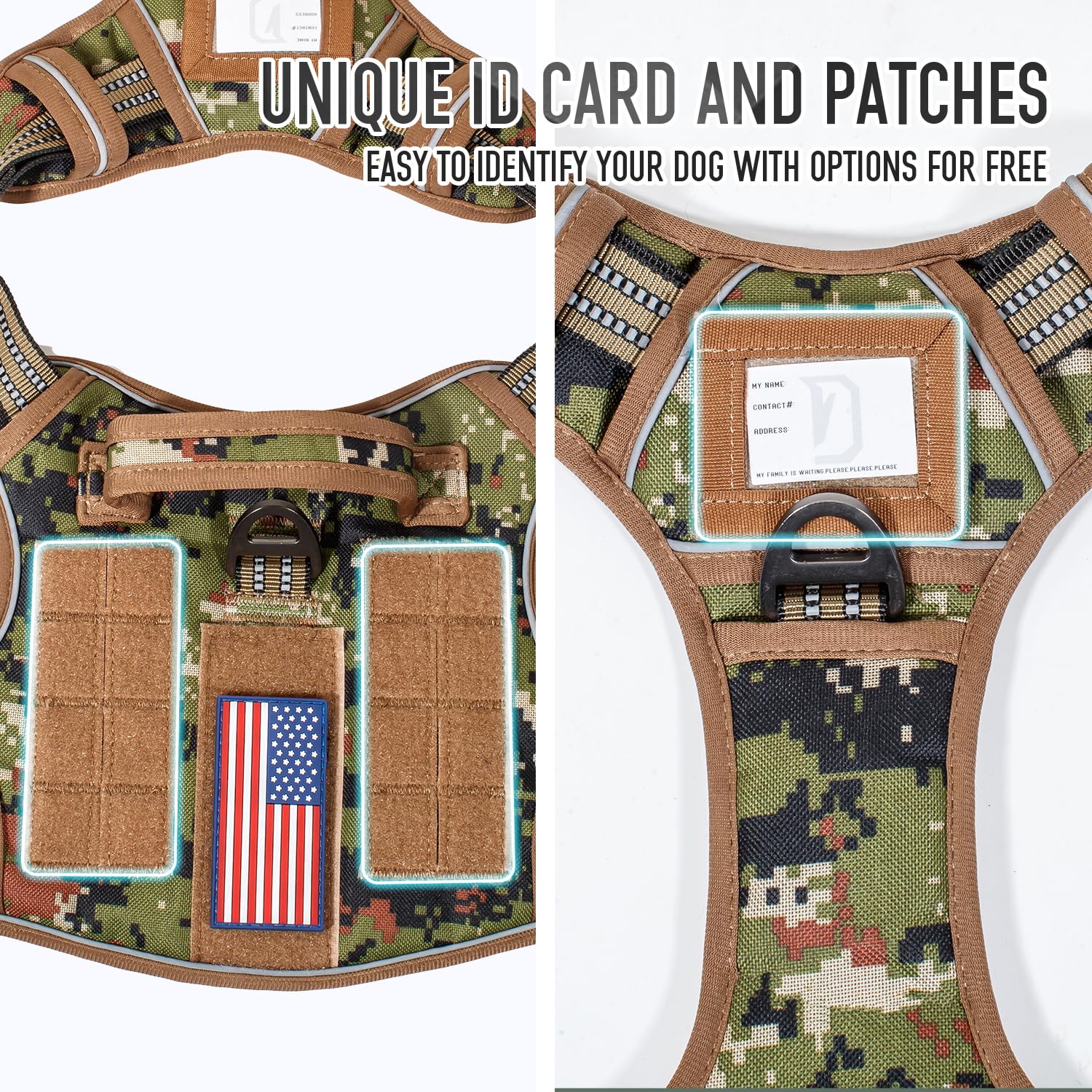 Dnallrino Tactical Dog Harness For Medium Large Dogs, Heavy Duty Dog Harness With Id Card, Reflective Hiking Harness For Trainin