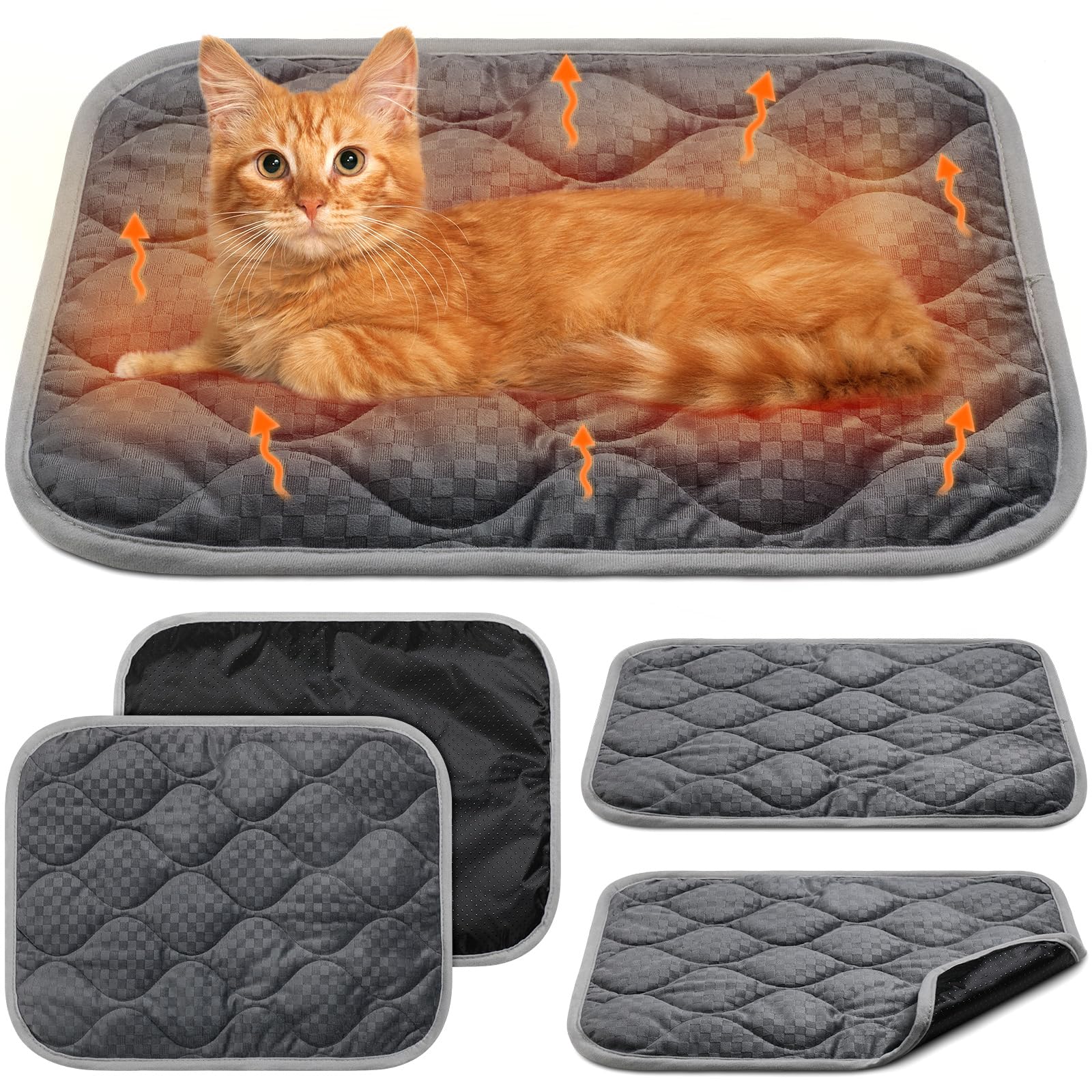 Tujoe 4 Pack Self Warming Cat Mat Self Heating Cat Pad Warm Thermal Pet Bed Washable Dog Crate Pad Body Heat Dog Bed Mat Blanket