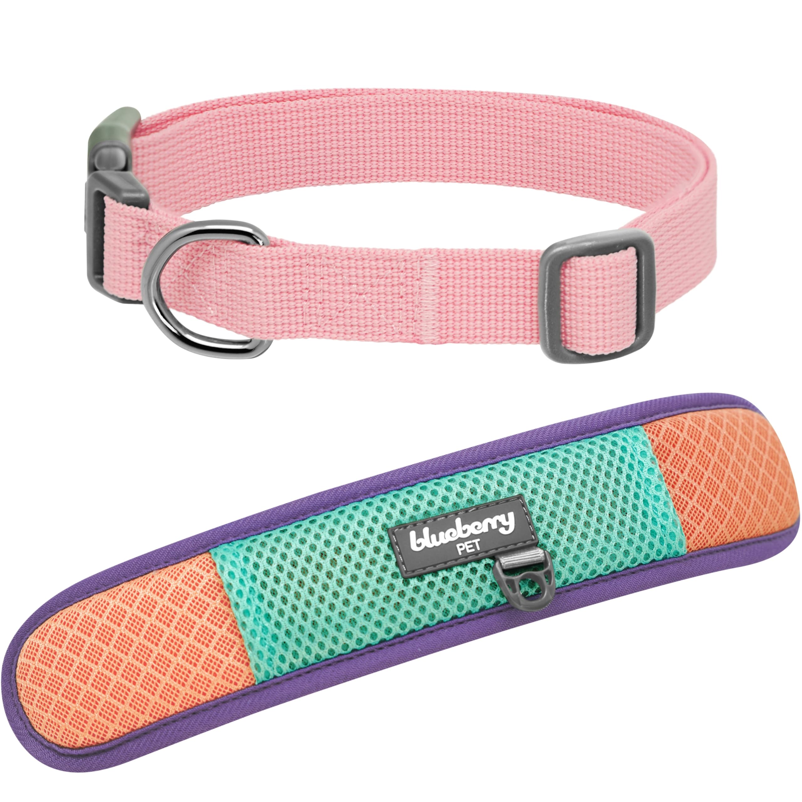 Blueberry Pet Vibrant Mesh Padded Dog Collar, Coral&Mint, Medium, 14.5-20 Neck | Award-Winning, Pink & Purple Dog Collars Fo