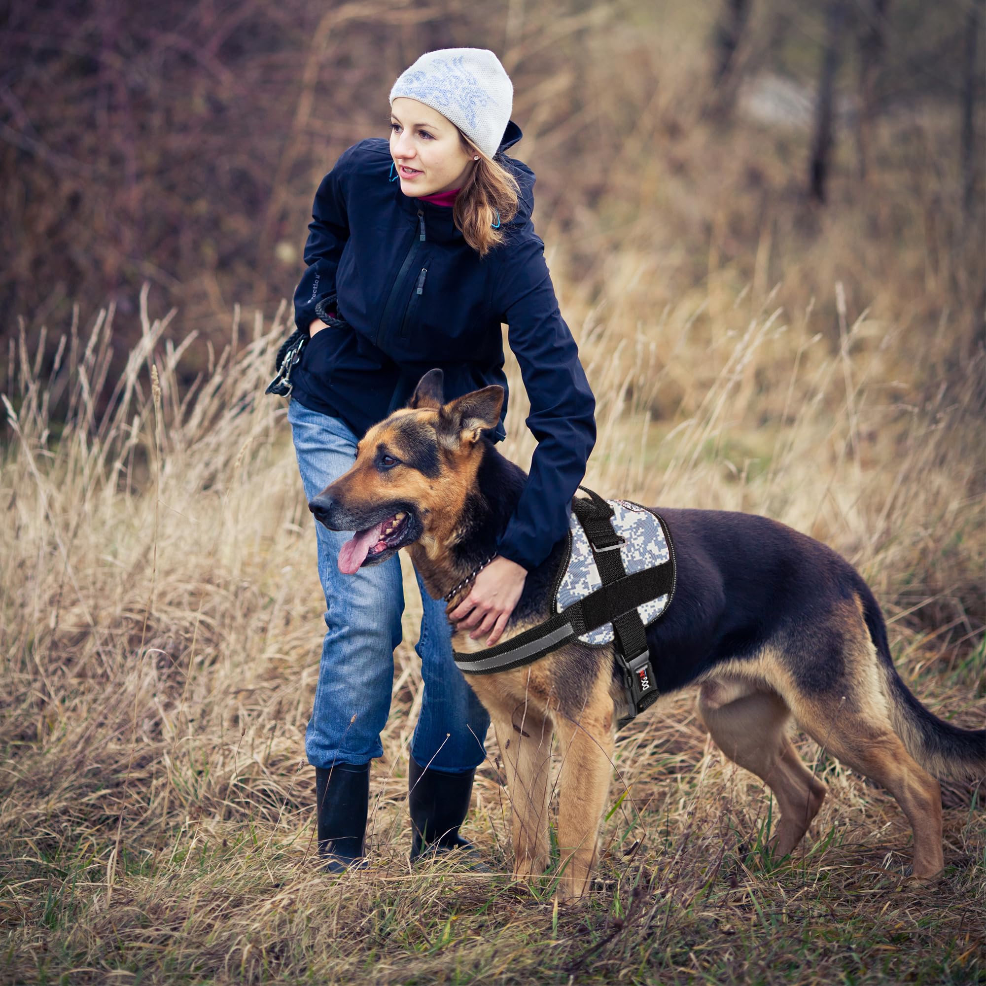 Dog Harness, Reflective No-Pull Adjustable Vest With Handle For Walking, Training, Service Breathable No - Choke Harness For Small, Medium Or Large Dogs Room For Patches Girth 22 To 30 In Urban Camo