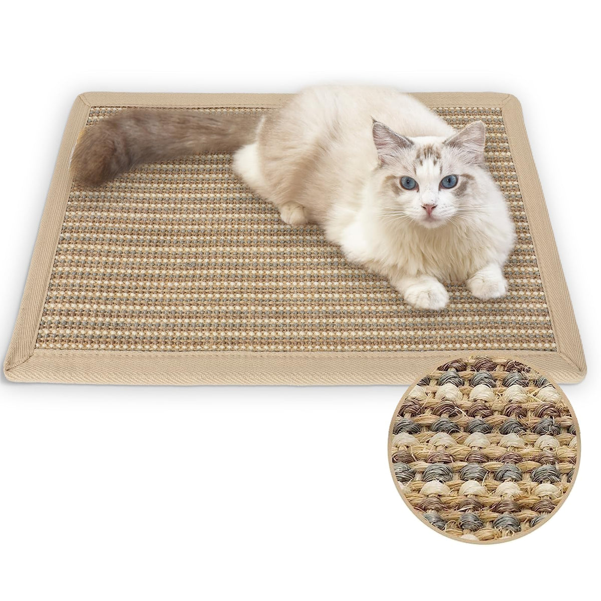 Fukumaru Cat Scratcher Mat, 23.6 X 15.7 Inch Natural Sisal Cat Scratch Mats, Horizontal Cat Floor Scratching Pad Rug, Protect Carpets And Sofas (Cream - Thicken)