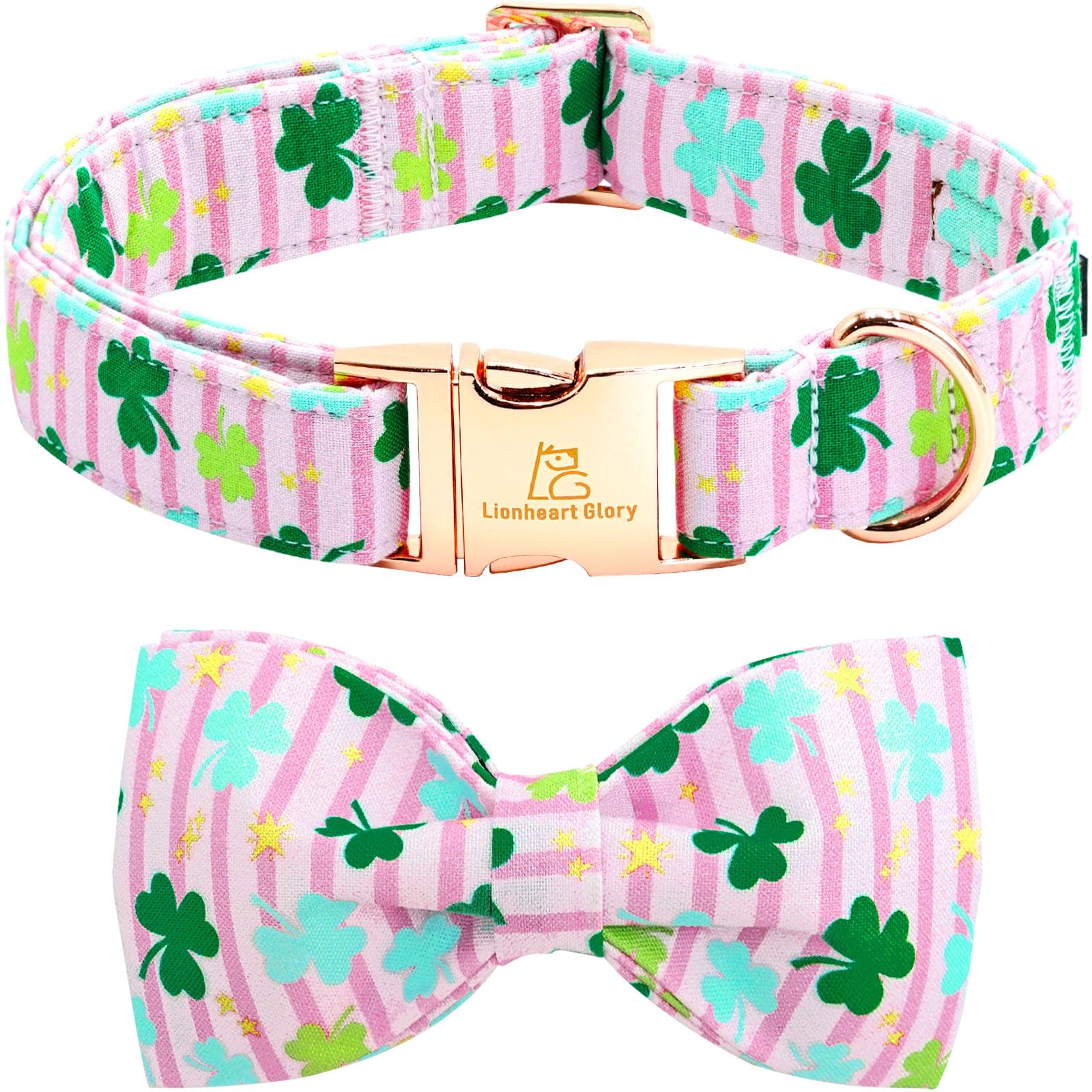 Lionheart Glory St.Patrick'S Day Dog Collar-Lucky Clover Shamrock Dog Bow Collar For X-Large Dogs Pink Spring Female Trefoil Dog