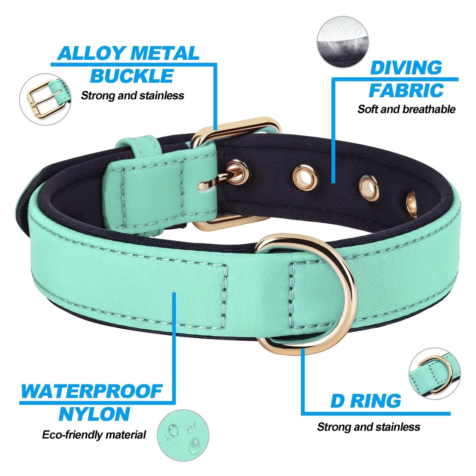 Didog Soft Padded Dog Collars For Small Dogs, Lightweight And Breathable Dog Collar Waterproof With Metal Buckle For Puppy, Gree