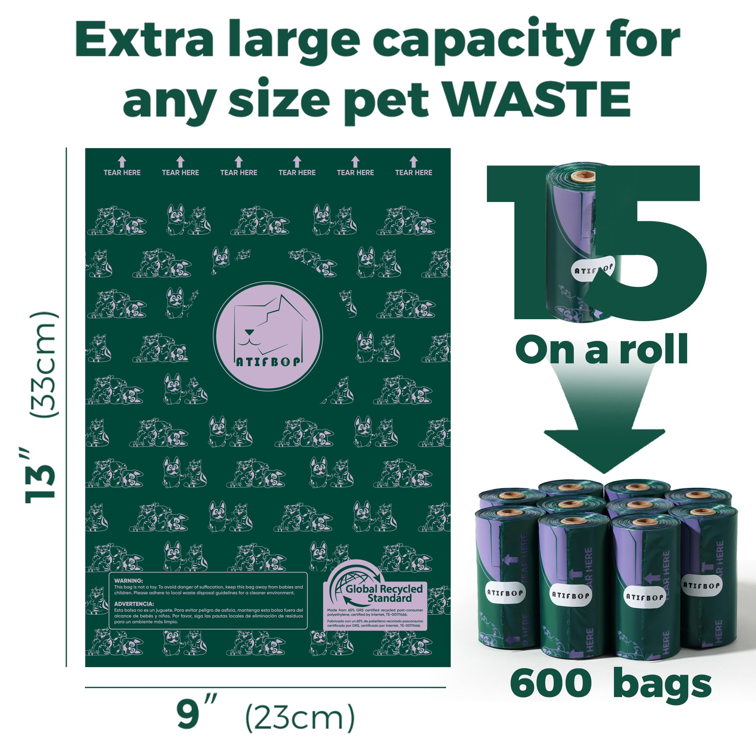 Atifbop Dog Poop Bags Rolls, Extra Thick And Leak-Proof Poop Bag For Dogs, 600 Bags 40 Refill Rolls, Scented Waste Bag For Dog A