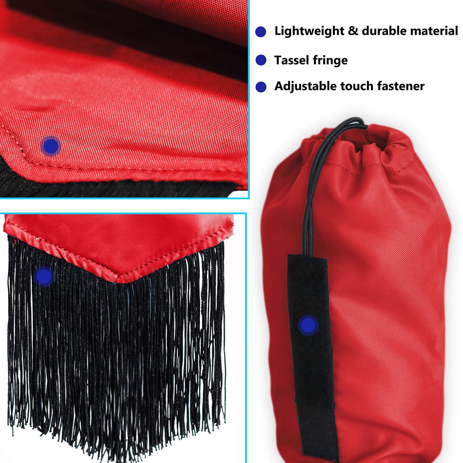 Harrison Howard Smooth Lightweight Adjustable Fastener Nylon Horse Tail Bag With Fringe-Scarlet Red