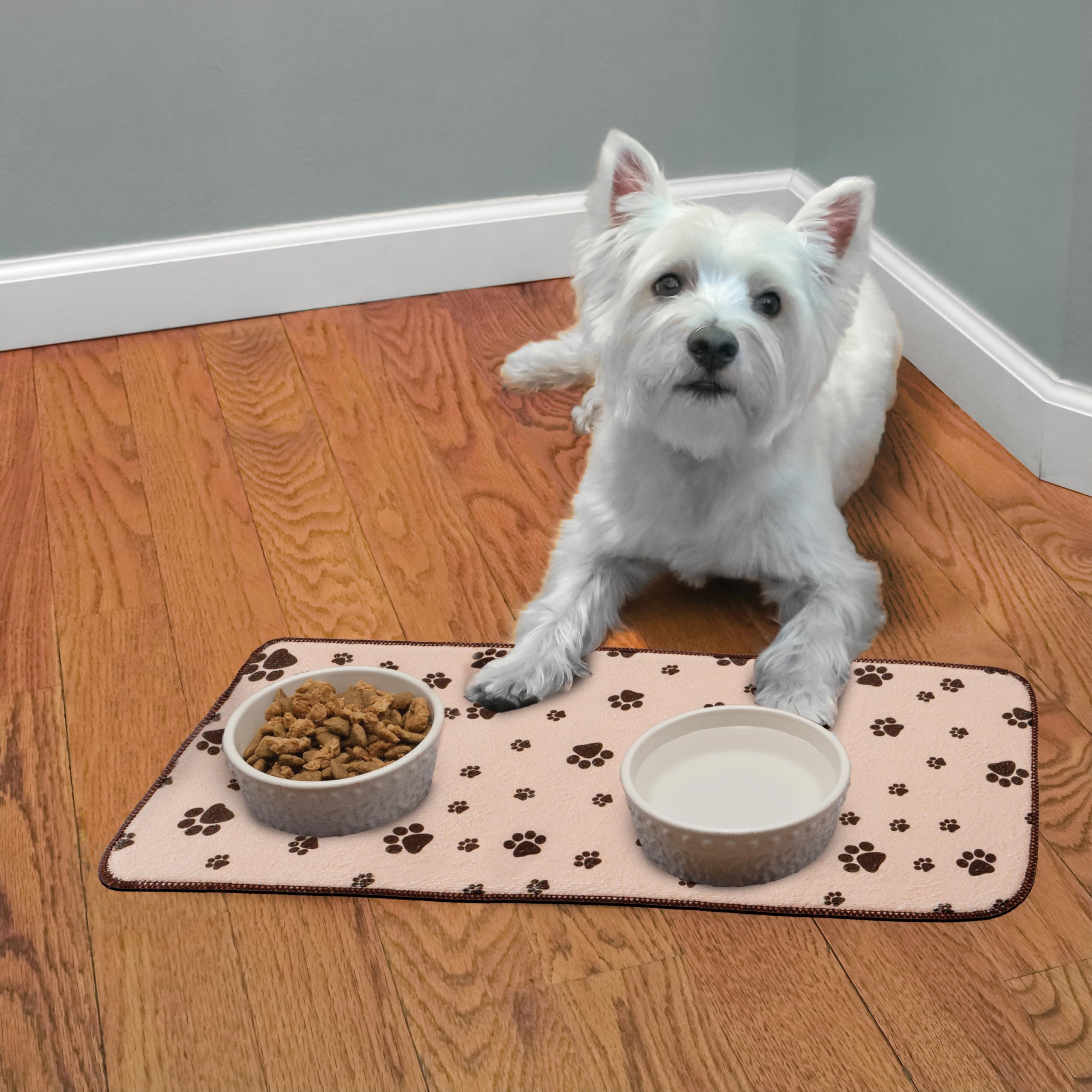Kitchen Basics Microfiber Dog Food Mat or Cat Food Mat, Anti-Skid and Absorbent Cat or Dog Feeding Mat to Protect Floors, 10 In.