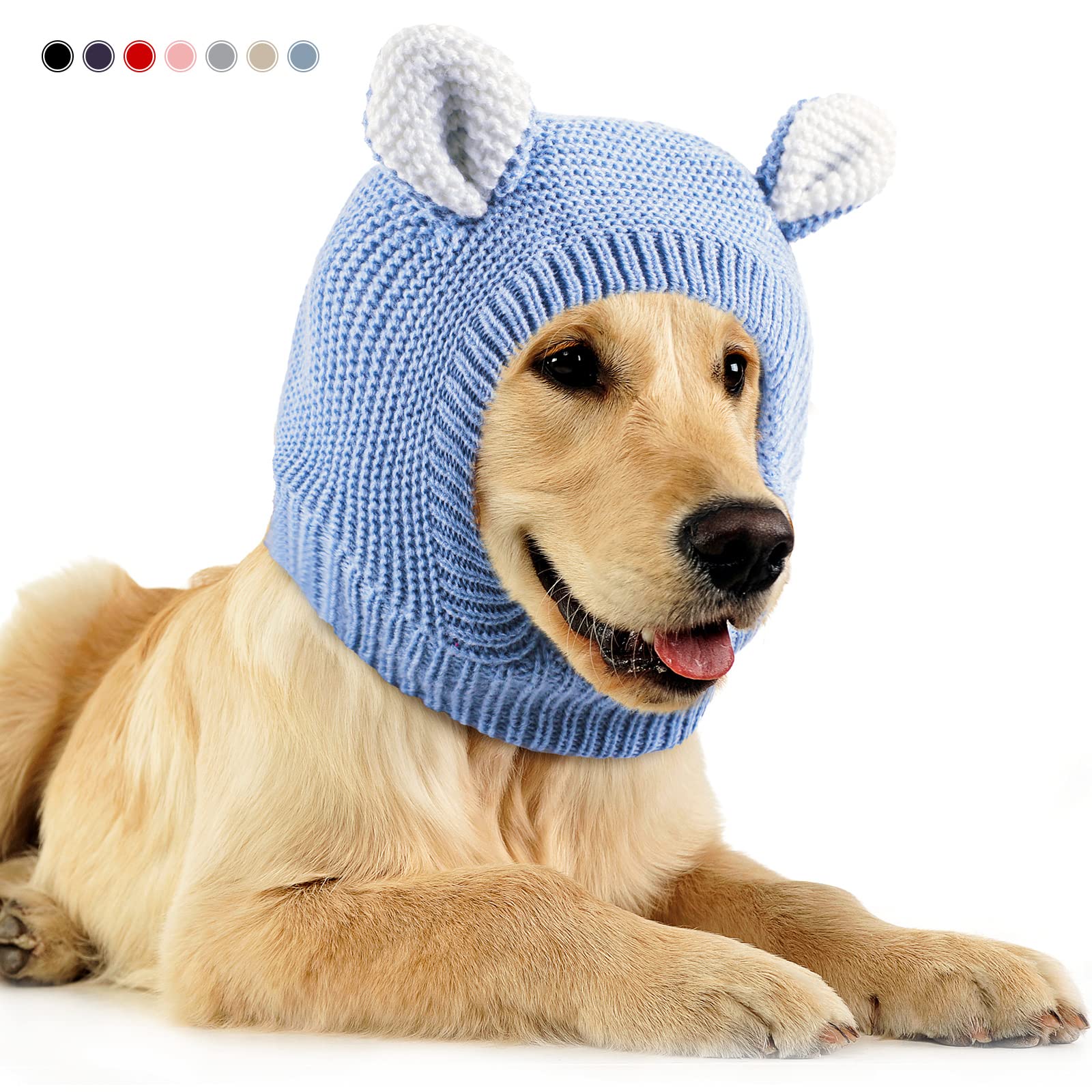 Quiet Ears For Dogs, Dog Ear Muffs Noise Protection Knitted Pet Ears Snood Head Wrap Hats For Medium To Large Cats Pets(Sky Blue