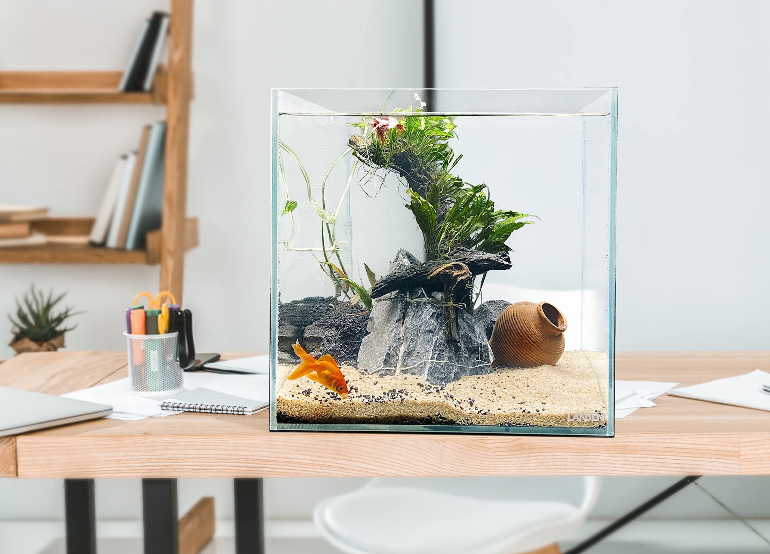 LANDEN 36C 11.5 Gallon Cube Rimless Low Iron Aquarium Tank,W14.2  D14.2  H14.2 in(36x36x36cm) 5mm Thickness with Nano Foam Level