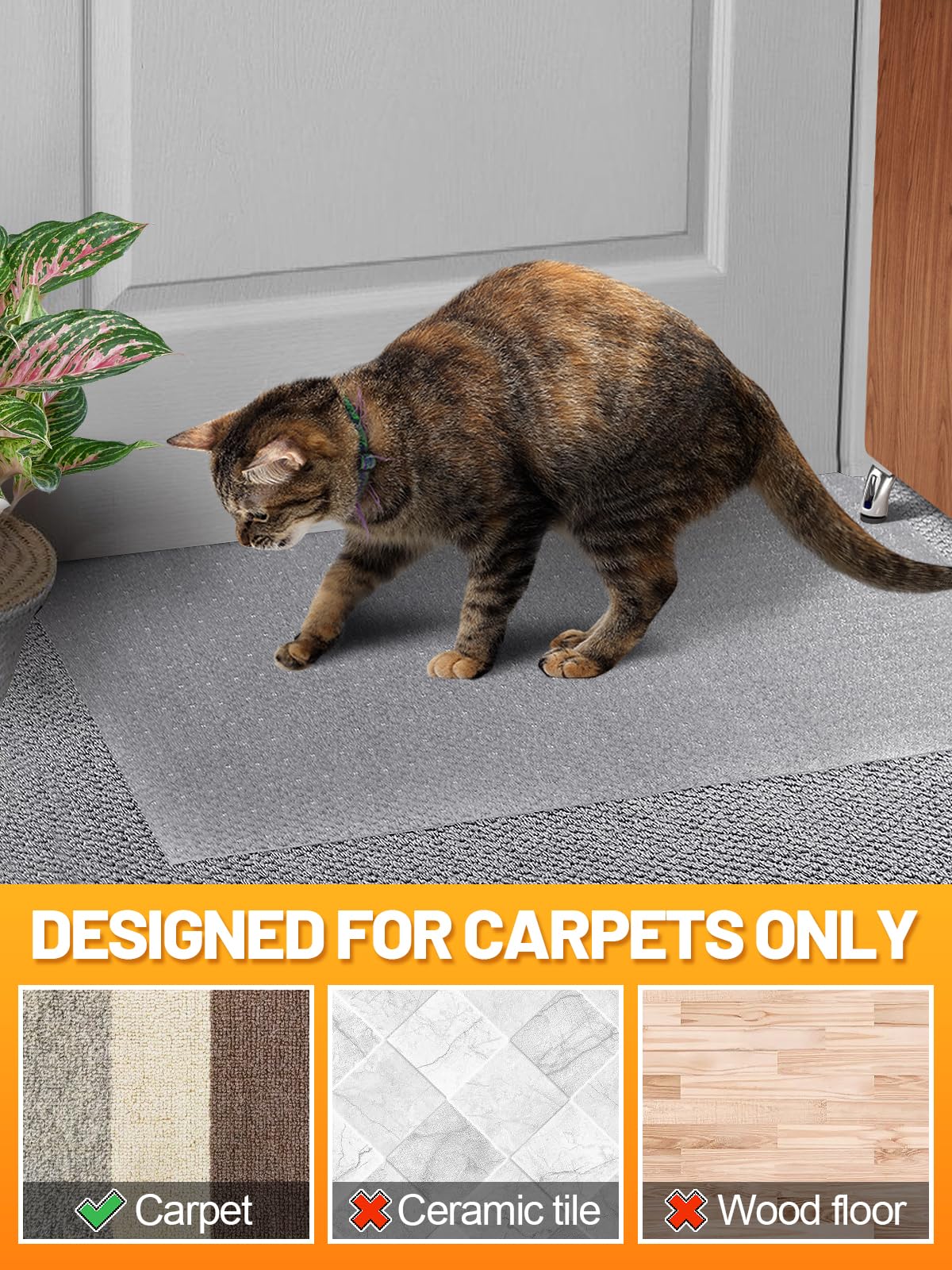 8.69Ft(L) Carpet Protector For Pets - Anti-Slip Cat Carpet Protector, Scratch Resistant Pets Scratch Stopper, Easy To Cut Floor