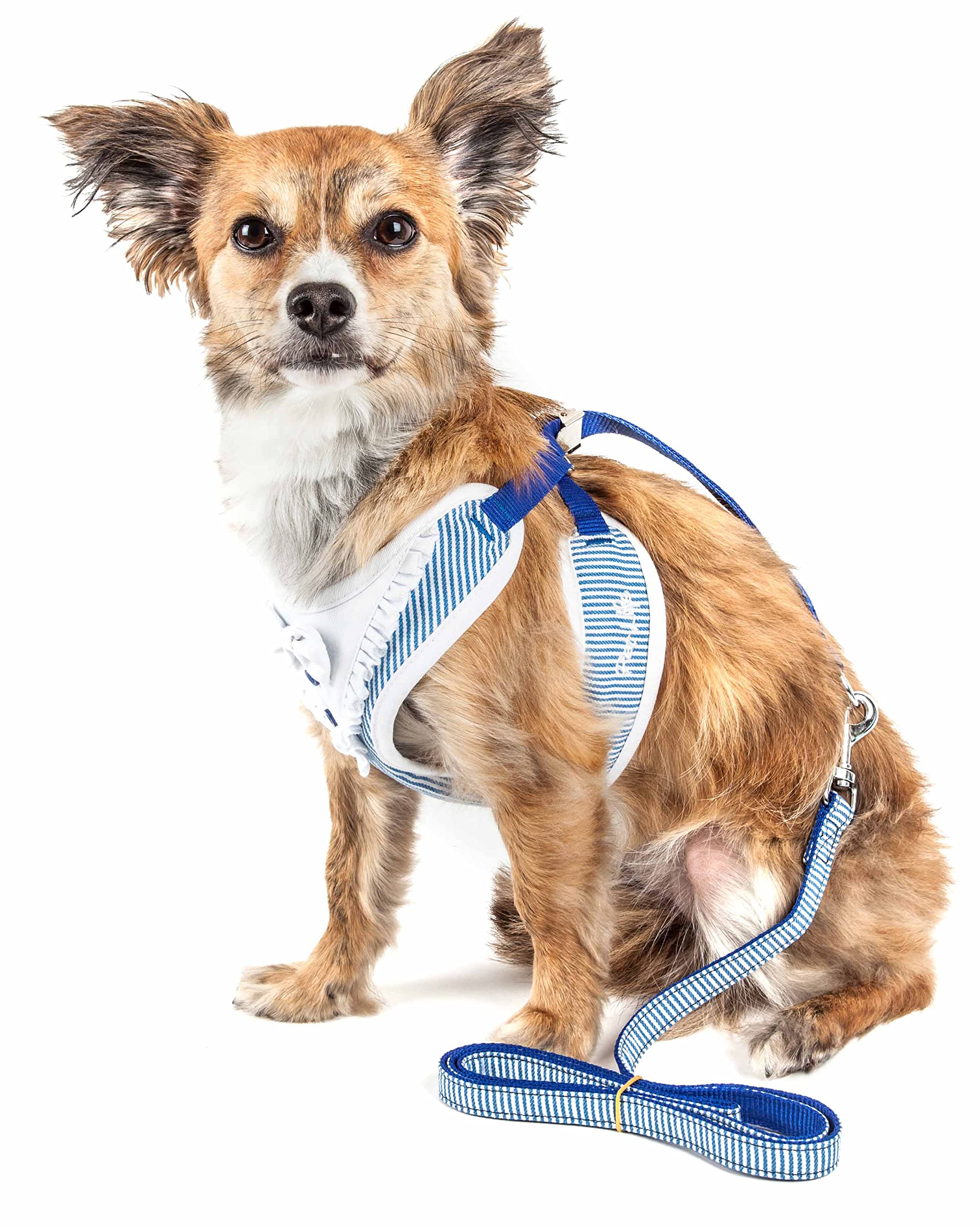 Pet Life    Luxe Spawling 2-In-1 Mesh Reversed Adjustable Dog Harness-Leash W/Fashion Bowtie, Large, Blue