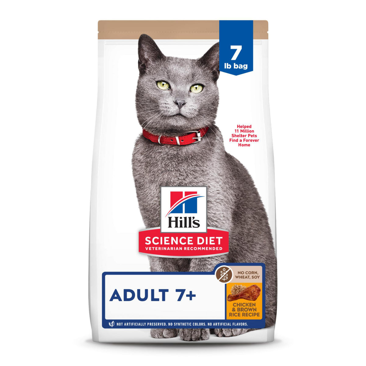 Hill'S Science Diet Adult 7+, Senior Adult 7+ Premium Nutrition, Dry Cat Food, No Corn, Wheat, Soy Chicken & Brown Rice, 7 Lb Bag