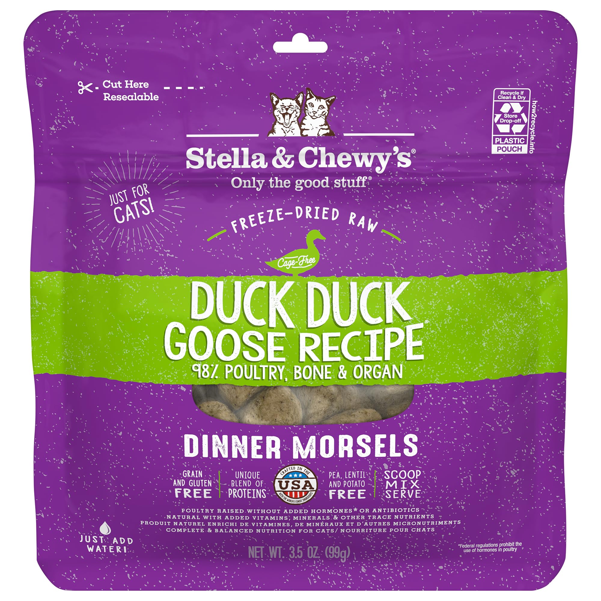 Stella & Chewys Freeze-Dried Raw Cat Dinner Morsels - Grain Free, Protein Rich Cat & Kitten Food - Duck Duck Goose Recipe - 3.5 