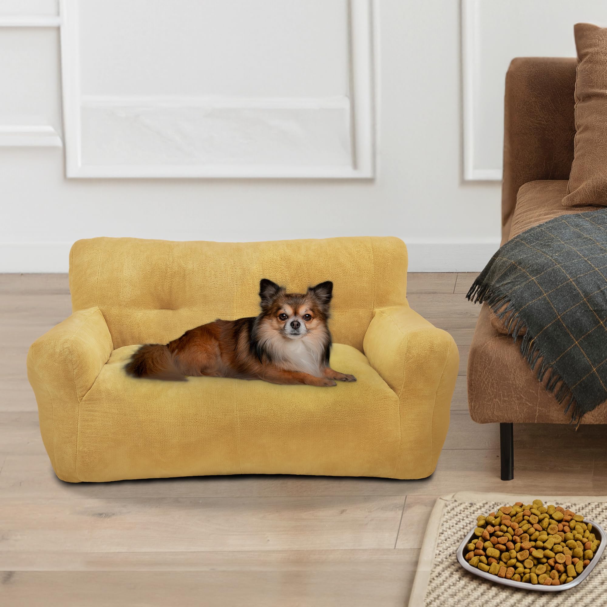 Mcombo Dog Sofa For Small Medium Dogs, Fabric Pet Couch, Sleeping Bed Indoor, 0374 (Yellow)