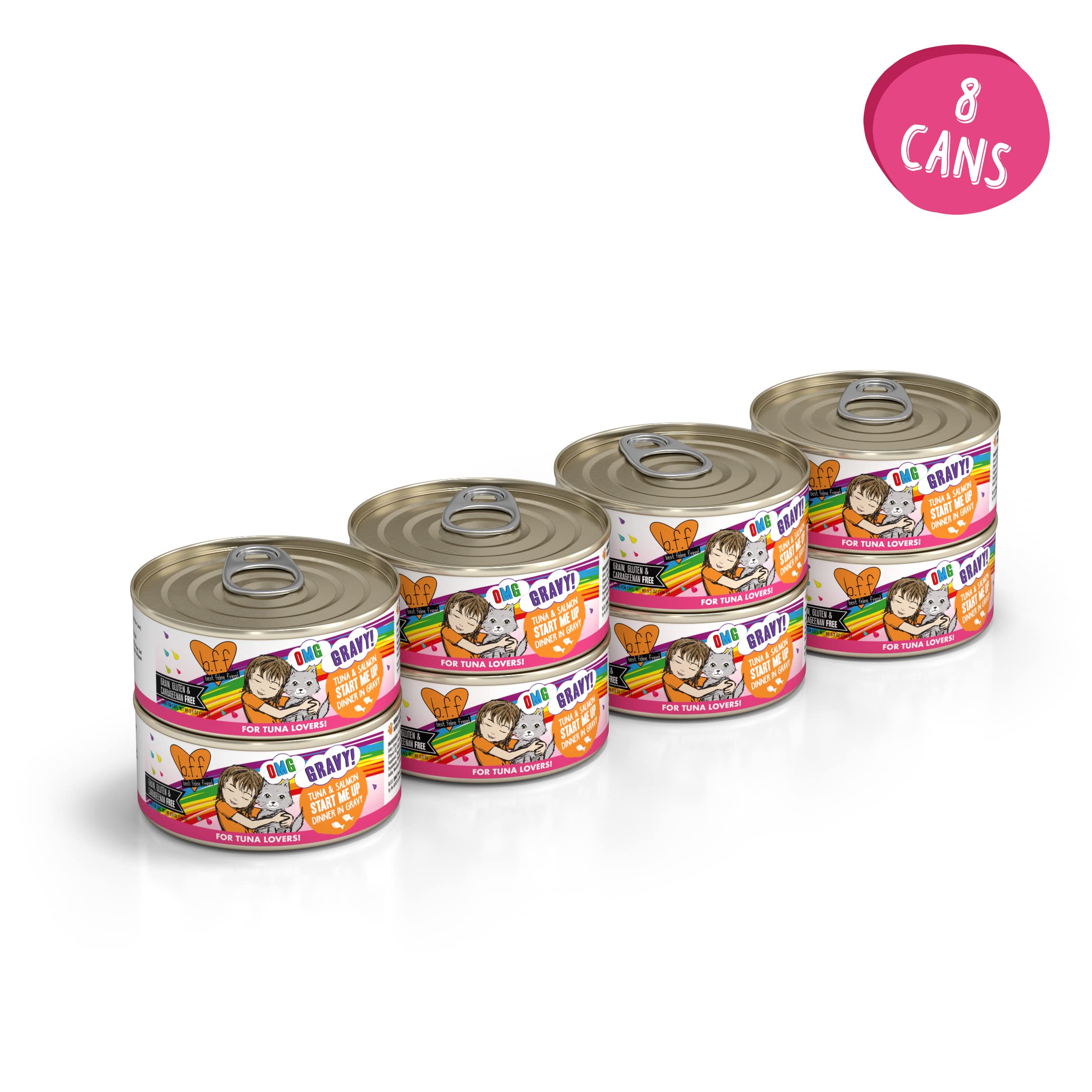 Weruva B.F.F. OMG - Best Feline Friend Oh My Gravy!, Tuna & Salmon Start Me Up with Tuna & Salmon, 5.5oz Can (Pack of 8)