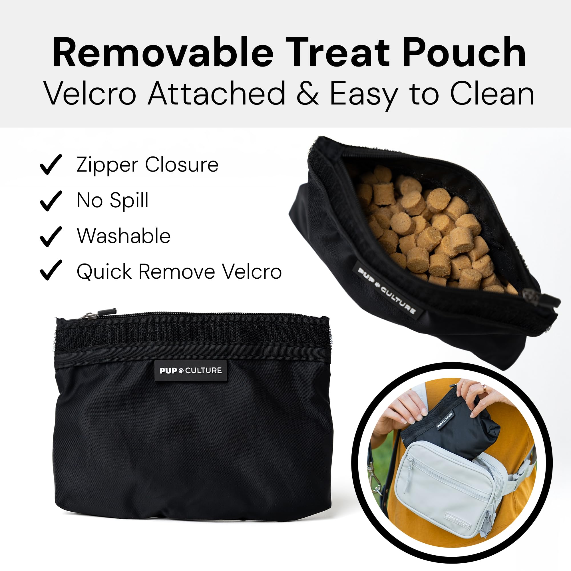 Pup Culture Dog Training Treat Pouch with Poop Bag Dispenser - Pink, Model PC-DTB-PINK, Removable, Stylish, Durable Textile Material
