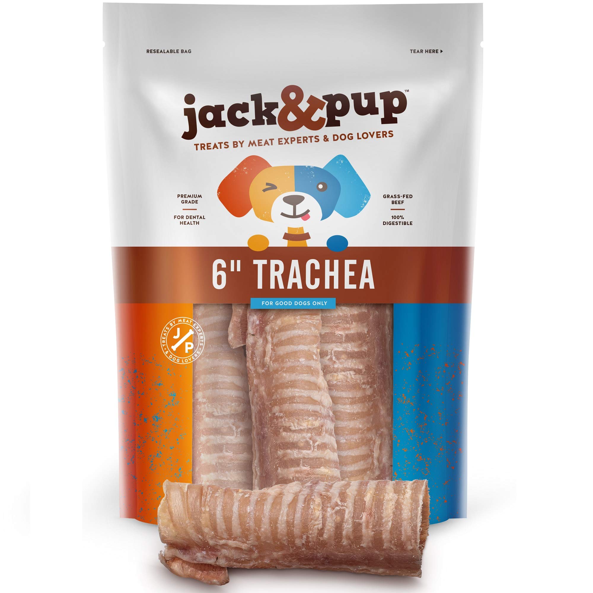 Jack & Pup Trachea Dog Chew - 6" Natural Beef Treats, 20 Pack, Rich in Glucosamine and Chondroitin, Single Ingredient