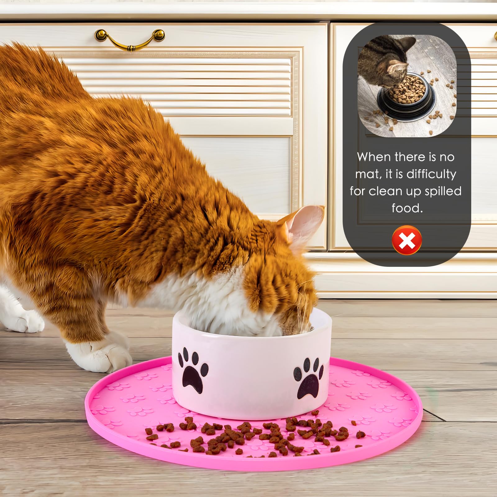 Silicone Pet Food Mat - Waterproof Dog Food Bowl Mat Cat Feeding Mat Thicker Pet Placemat Eating Mat with High Lip to Prevent Sp