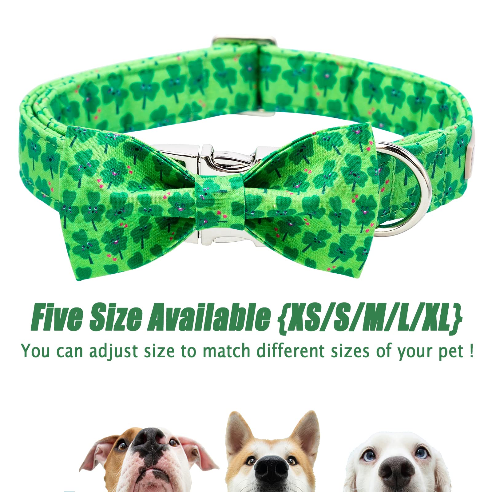 2023 New St.Patrick'S Day Dog Collar With Bow Tie-Babole Pet, Cute Clover Male Dog Collar With Safety Metal Buckle Adjustable Puppy Collars For Small Medium Large Boy & Girl Dog,Xl-Neck 16'-26'