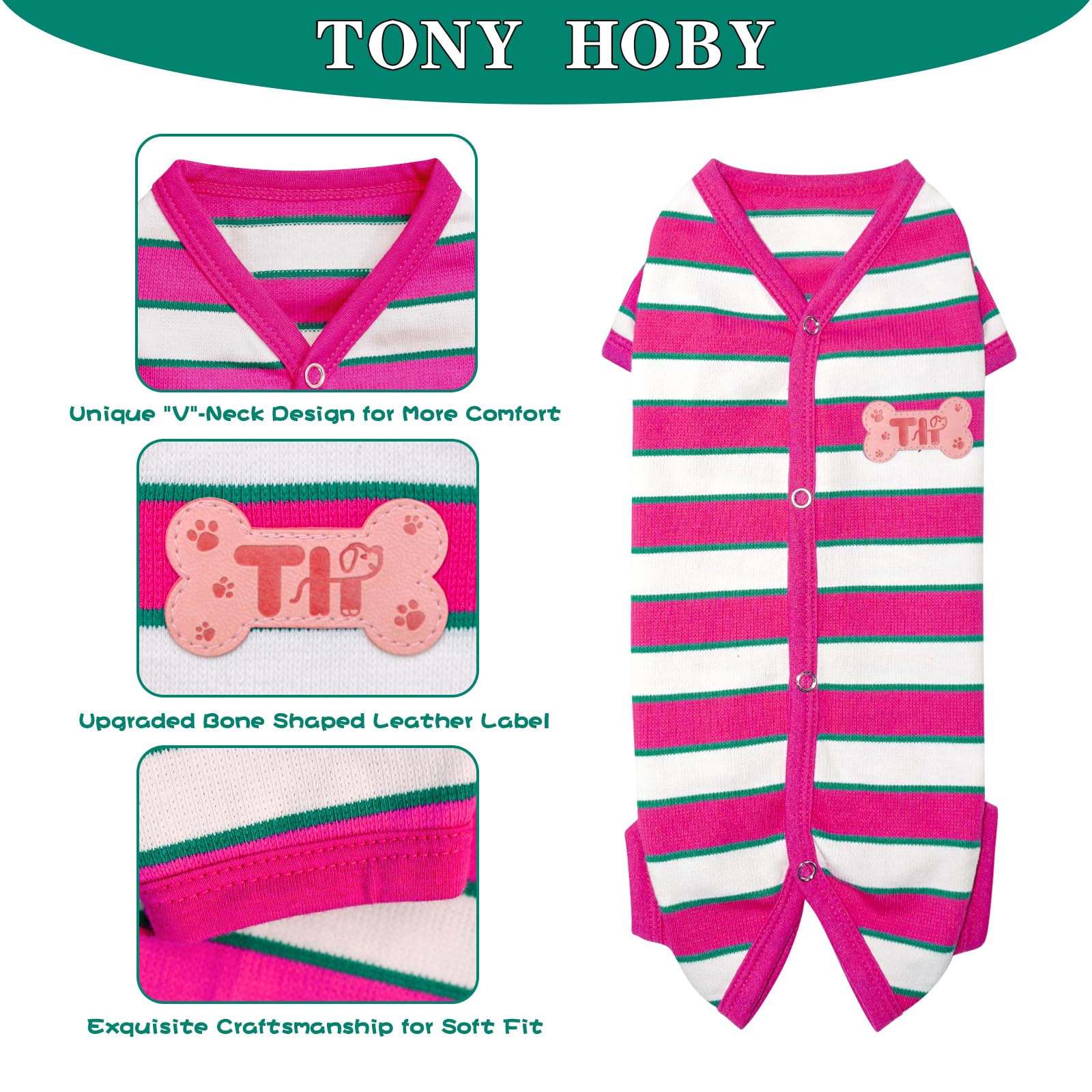 Tony Hoby Male Dog Pajamas, Dog Pajamas Jumpsuit, Rose Red & White, Boy, L