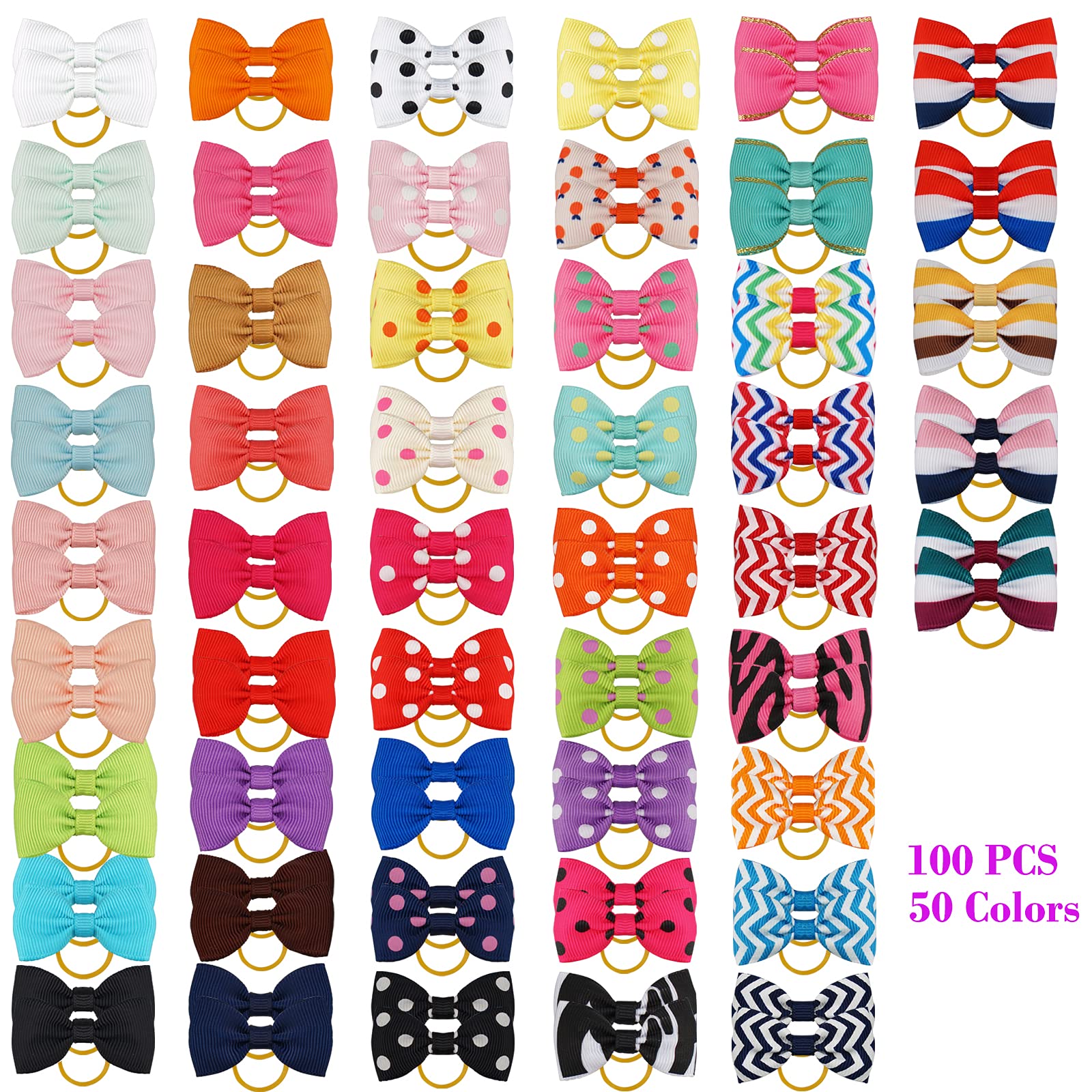Yxiang 100Pcs Dog Bows, Cute Dog Hair Bows Yorkie Puppy Bows With Rubber Band Pet Grooming Bows Colored Polka Dot Dog Hair Acces