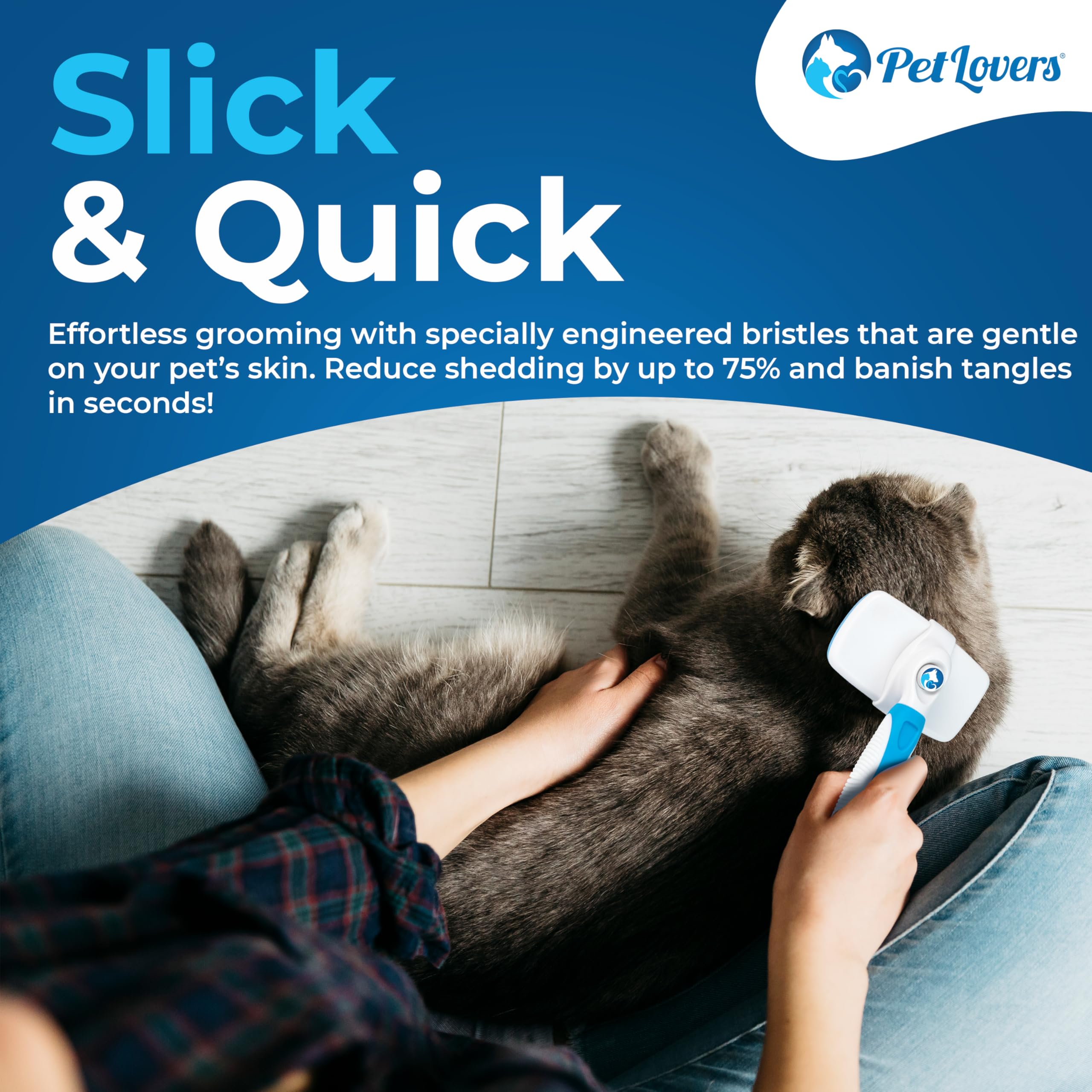 Petlovers Ezslicker Self-Cleaning Brush - Dog Brush For Shedding, Gentle Slicker Brush For Cats, Tangle-Free Grooming Comb With