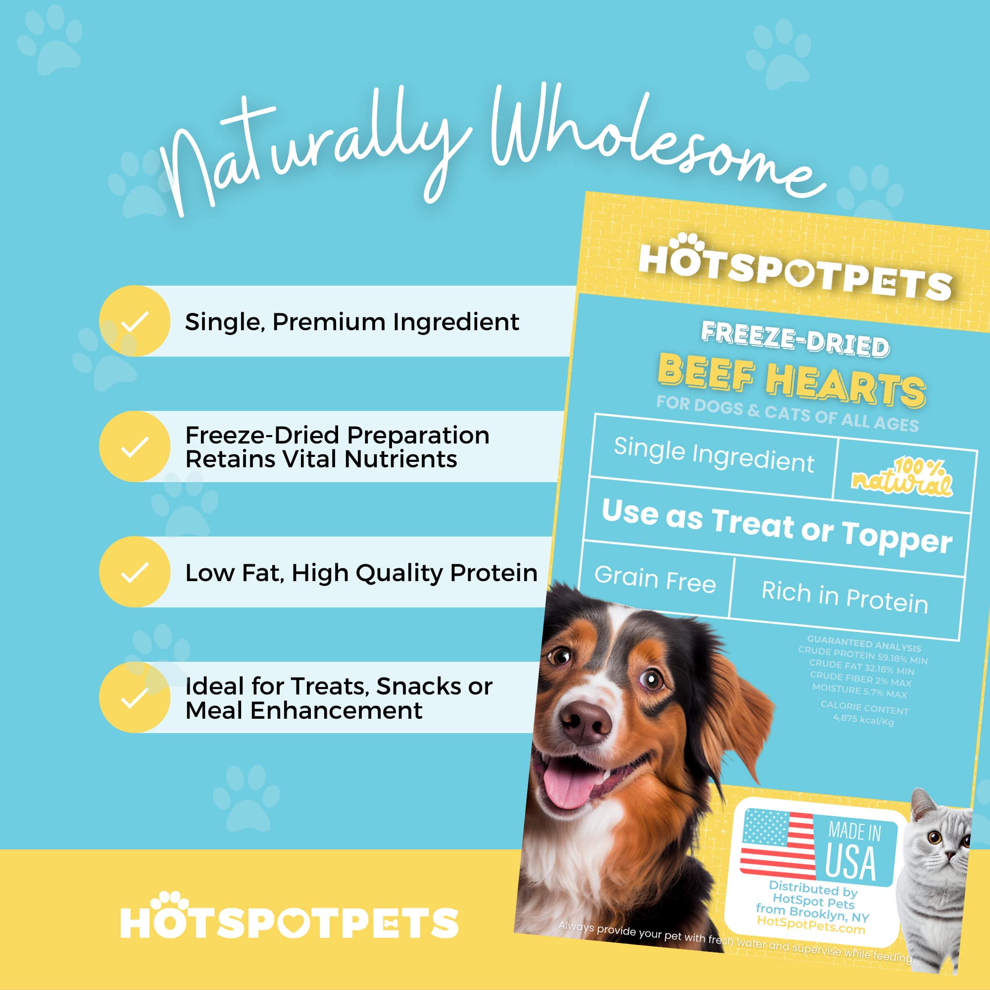 hotspot pets Freeze Dried Duck Heart Treats for Cats & Dogs - 1LB Big Bag - Single Ingredient All Natural Grain-Free Duck Hearts