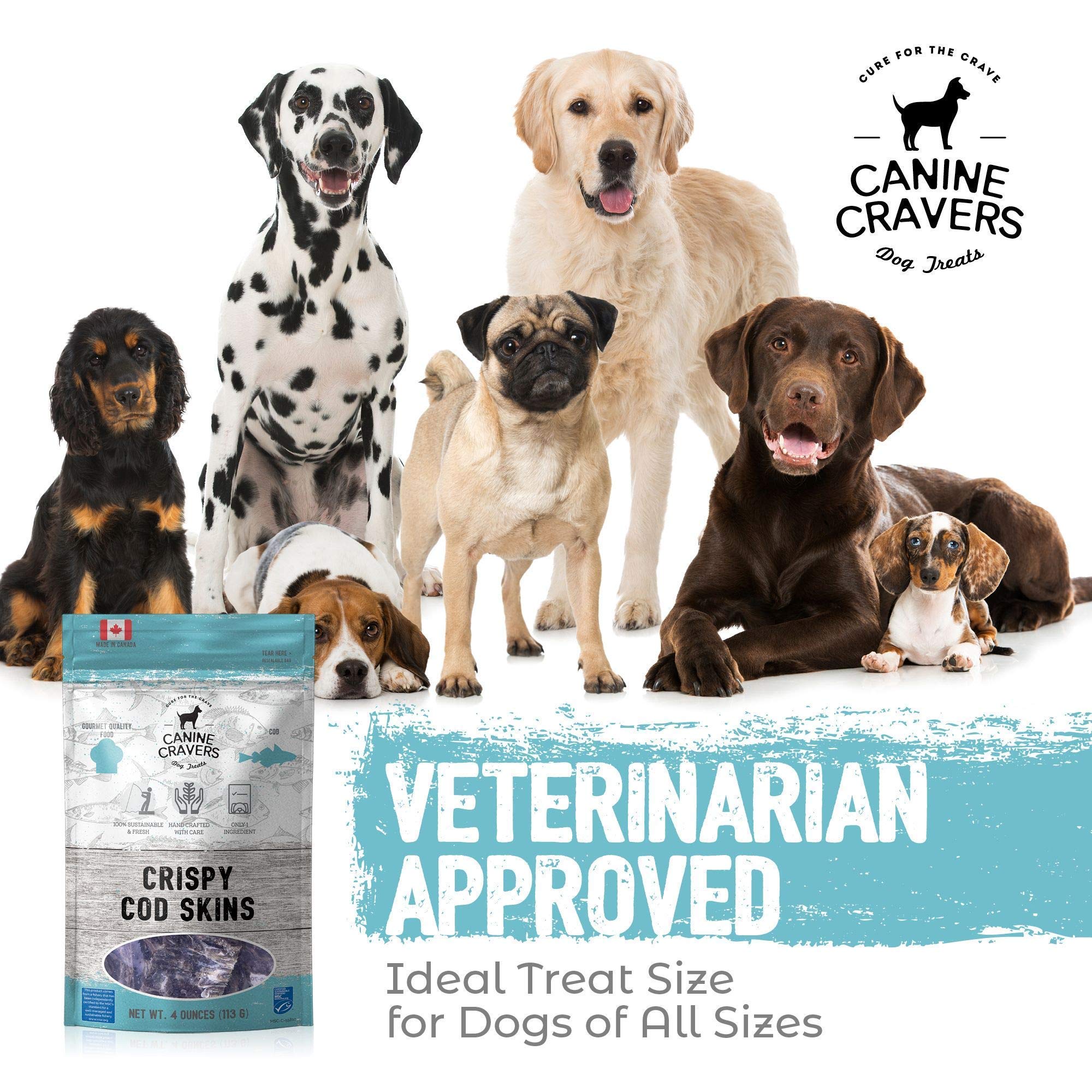 Canine Cravers Single Ingredient Dog Treats - Wild Caught Crispy Cod Skins - Human Grade Air Dried Hypoallergenic Pet Food - Gra