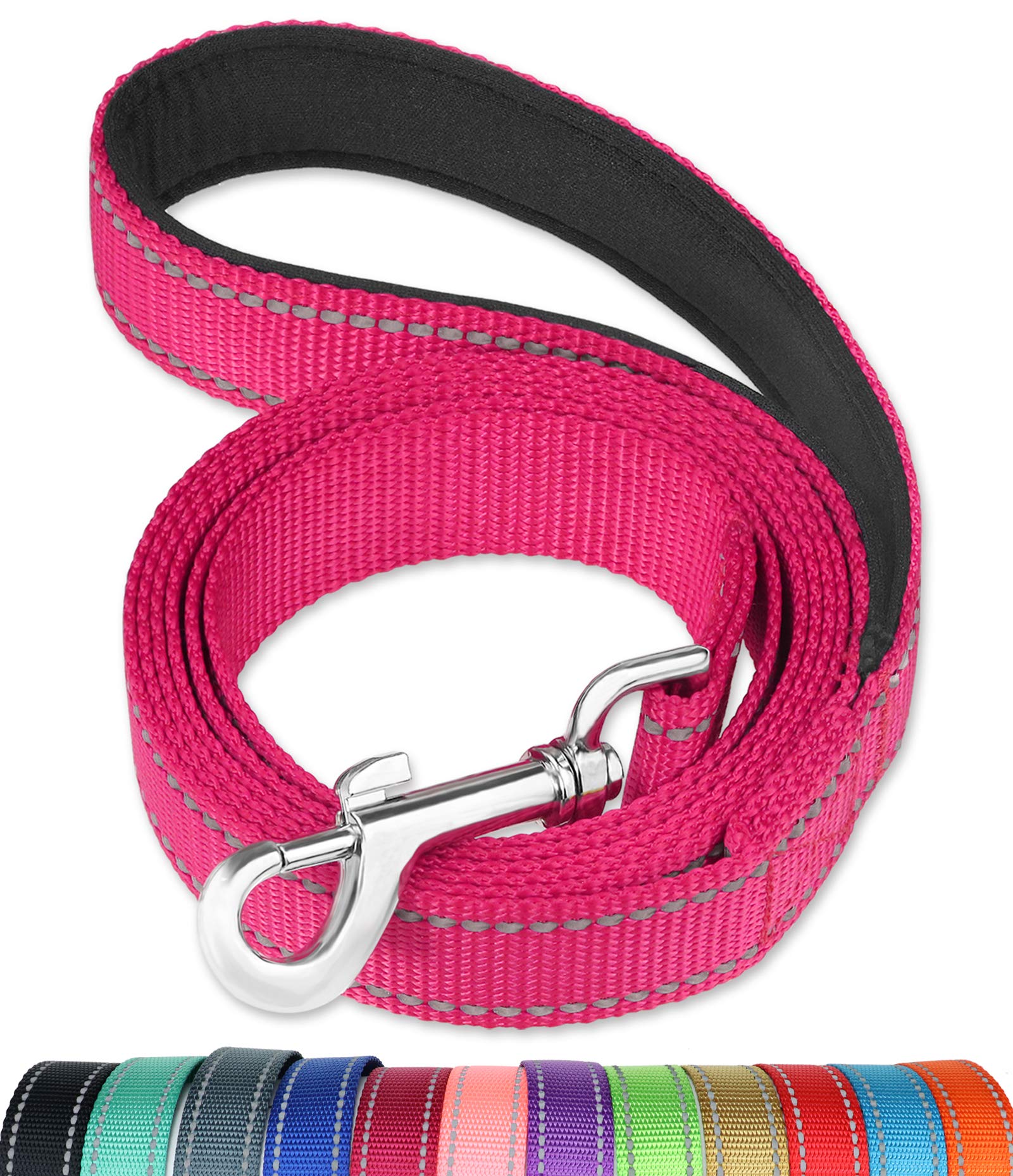 Funtags 4Ft Reflective Dog Leash With Soft Padded Handle For Training,Walking Lead For Medium & Small Dogs,3/4 Inch Wide,Hotpink